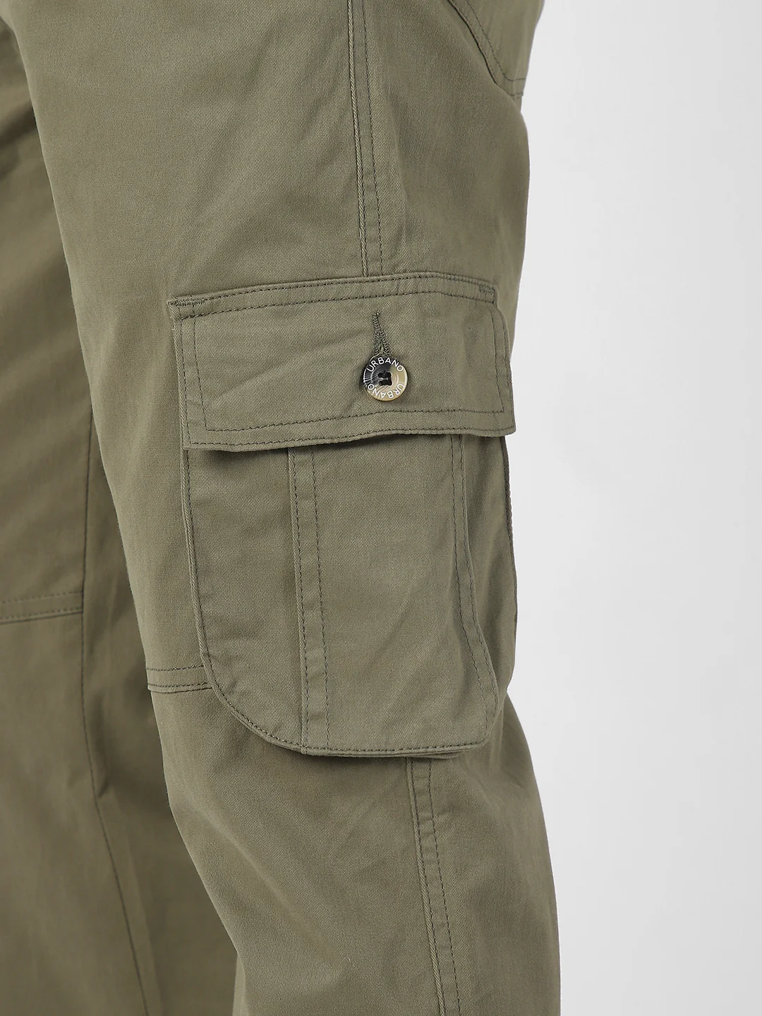Men's Olive Green Regular Fit Solid Cargo Chino Pant with 6 Pockets - Image 6