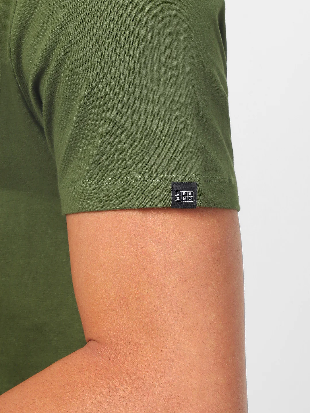 Men's Olive Green Solid Mandarin Collar Slim Fit Cotton T-Shirt - Image 7