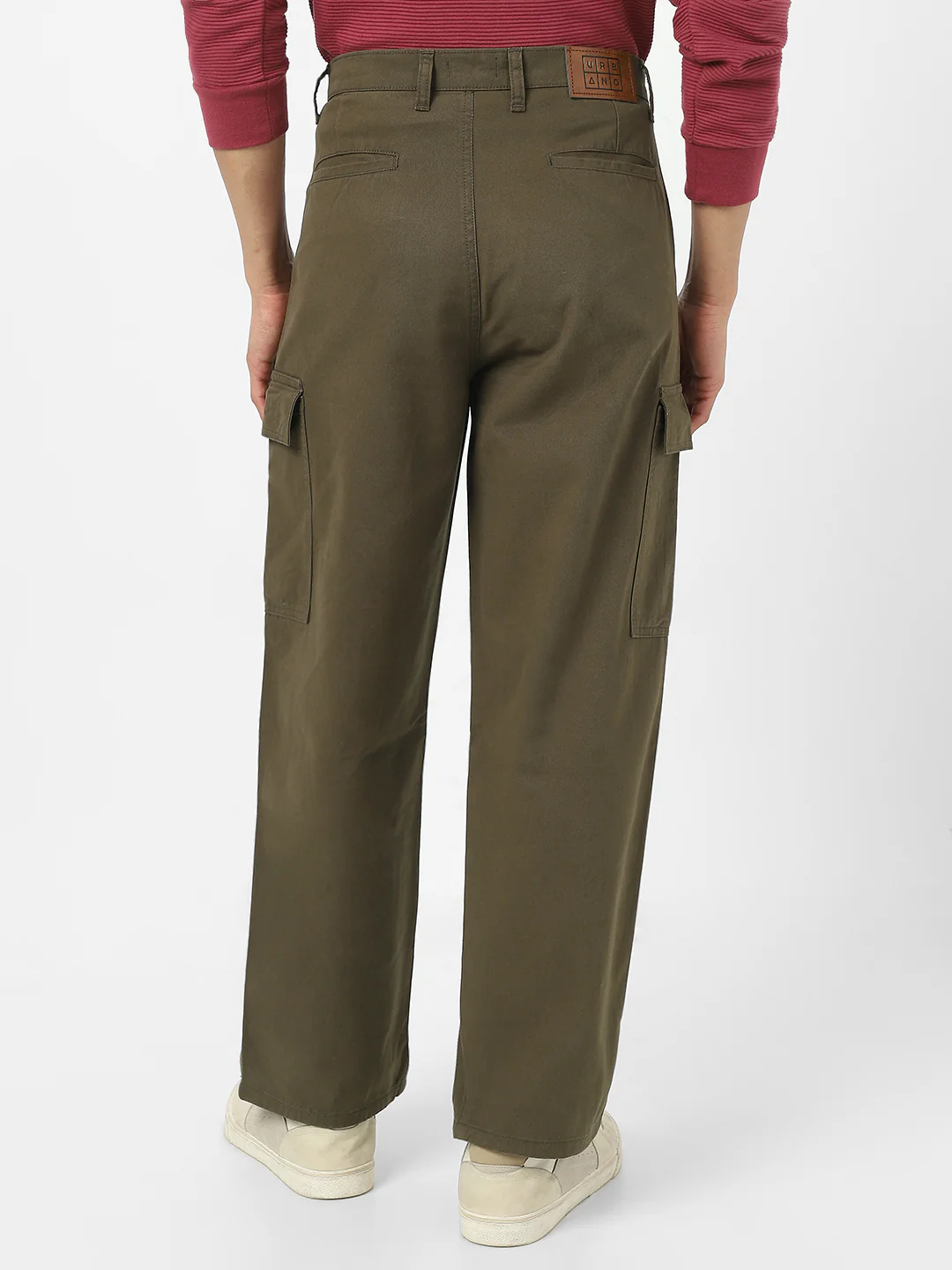 Men's Olive Loose Baggy Fit Solid Cargo Chino Pant with 6 Pockets Non-Stretchable - Image 4