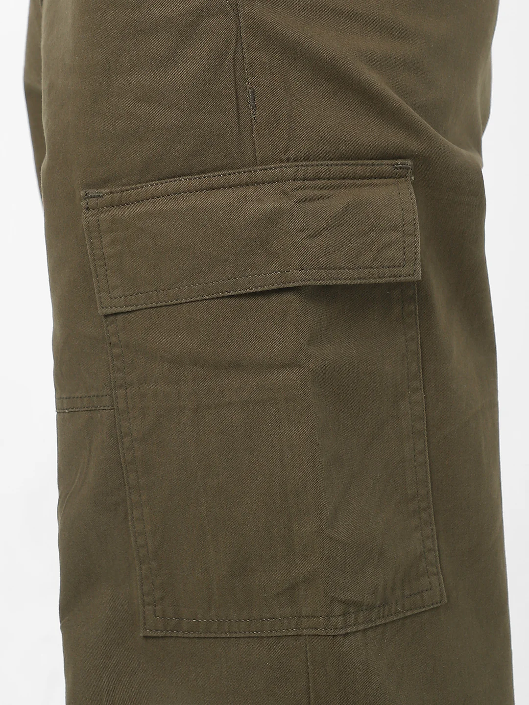 Men's Olive Loose Baggy Fit Solid Cargo Chino Pant with 6 Pockets Non-Stretchable - Image 6