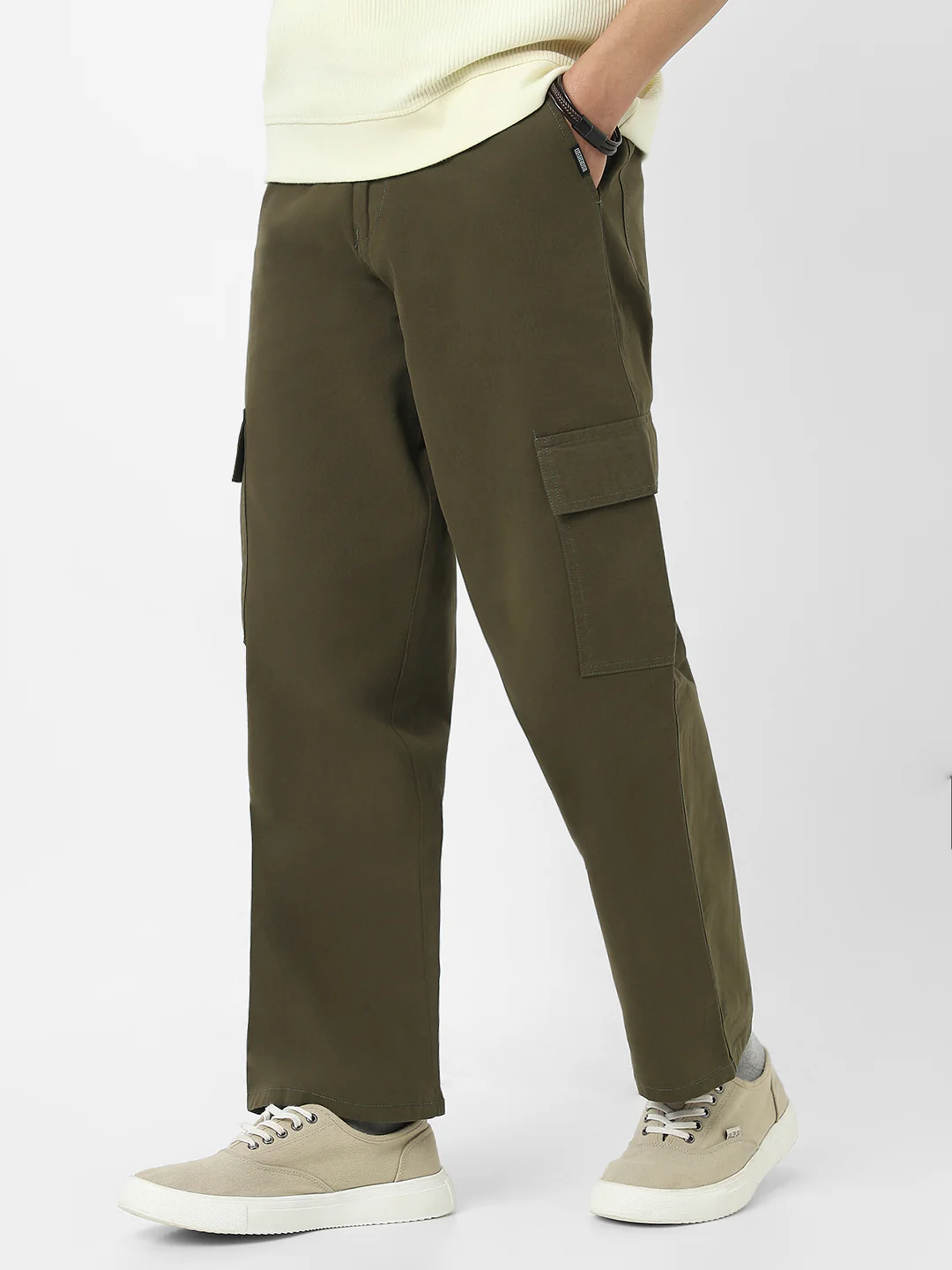 Urbano Fashion Men's Olive Loose Baggy Fit Solid Cargo Chino Pant with 6 Pockets Non-Stretchable - Image 2