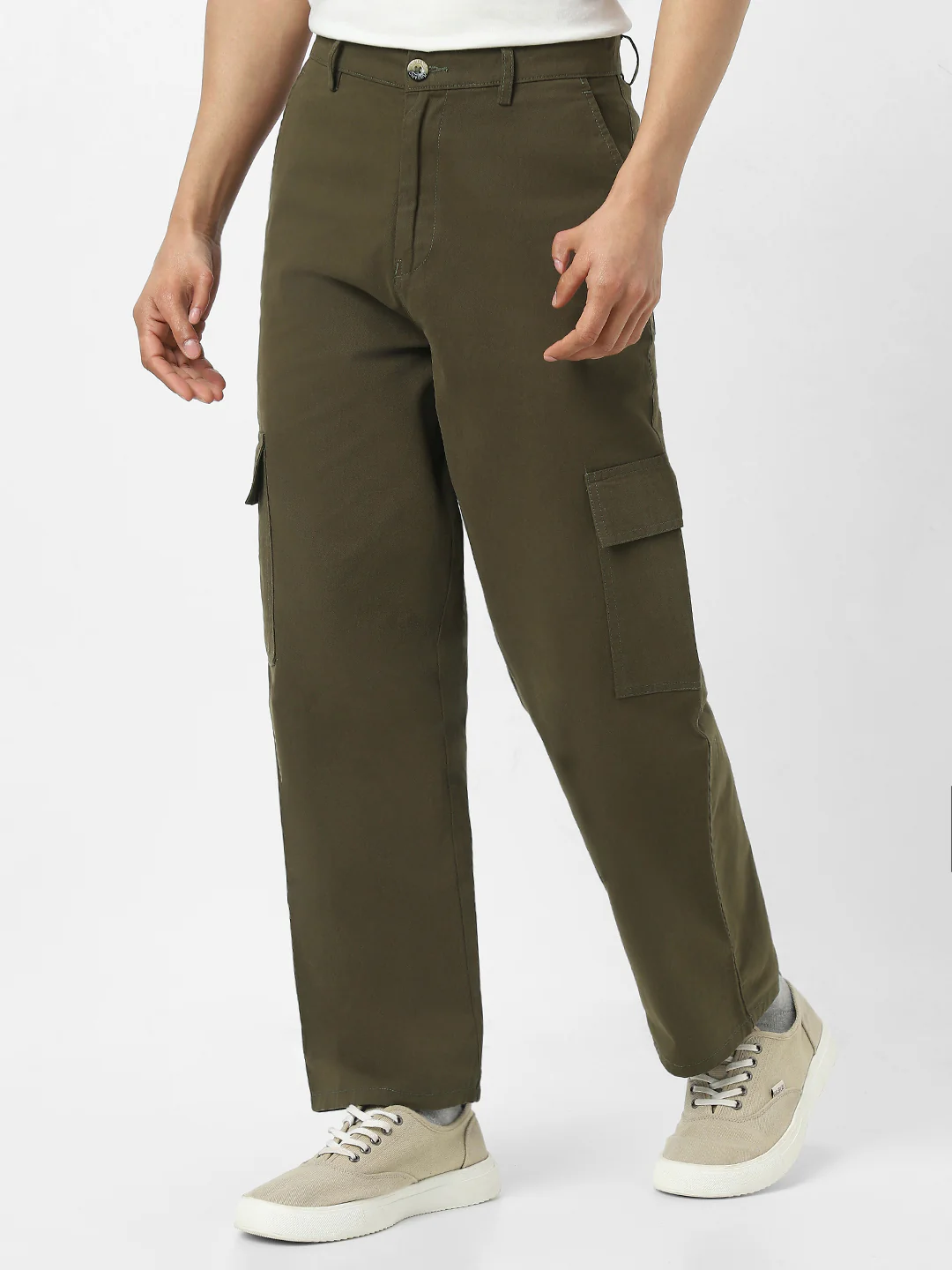 Urbano Fashion Men's Olive Loose Baggy Fit Solid Cargo Chino Pant with 6 Pockets Non-Stretchable - Image 3