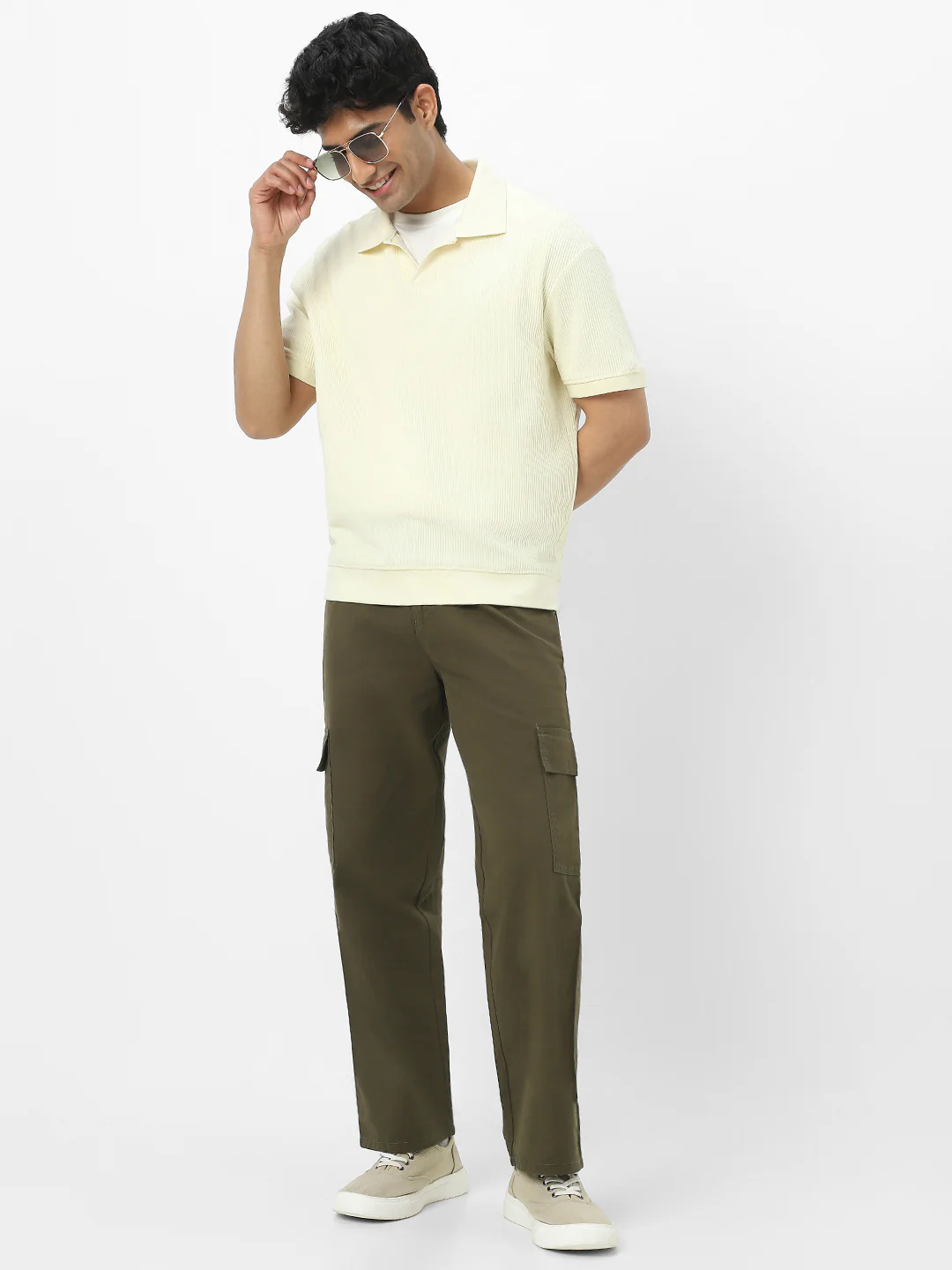 Urbano Fashion Men's Olive Loose Baggy Fit Solid Cargo Chino Pant with 6 Pockets Non-Stretchable - Image 5
