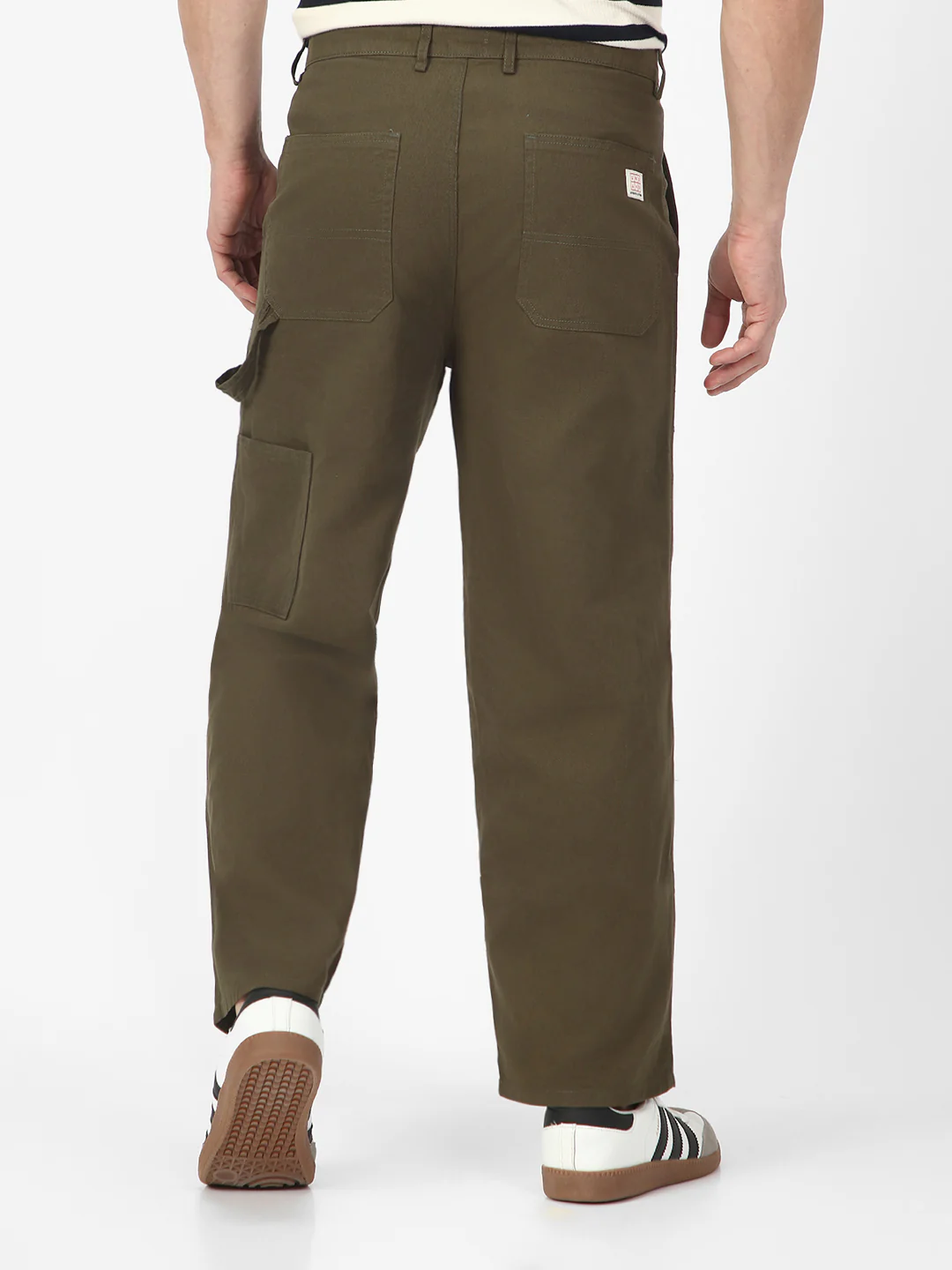 Men's Olive Loose Baggy Fit Solid Carpenter Trouser Pant with 5 Pockets Non-Stretchable - Image 3