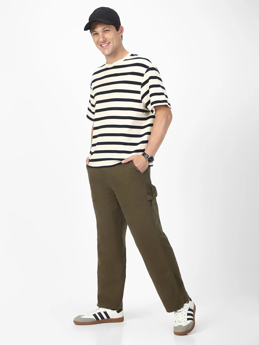 Men's Olive Loose Baggy Fit Solid Carpenter Trouser Pant with 5 Pockets Non-Stretchable - Image 4