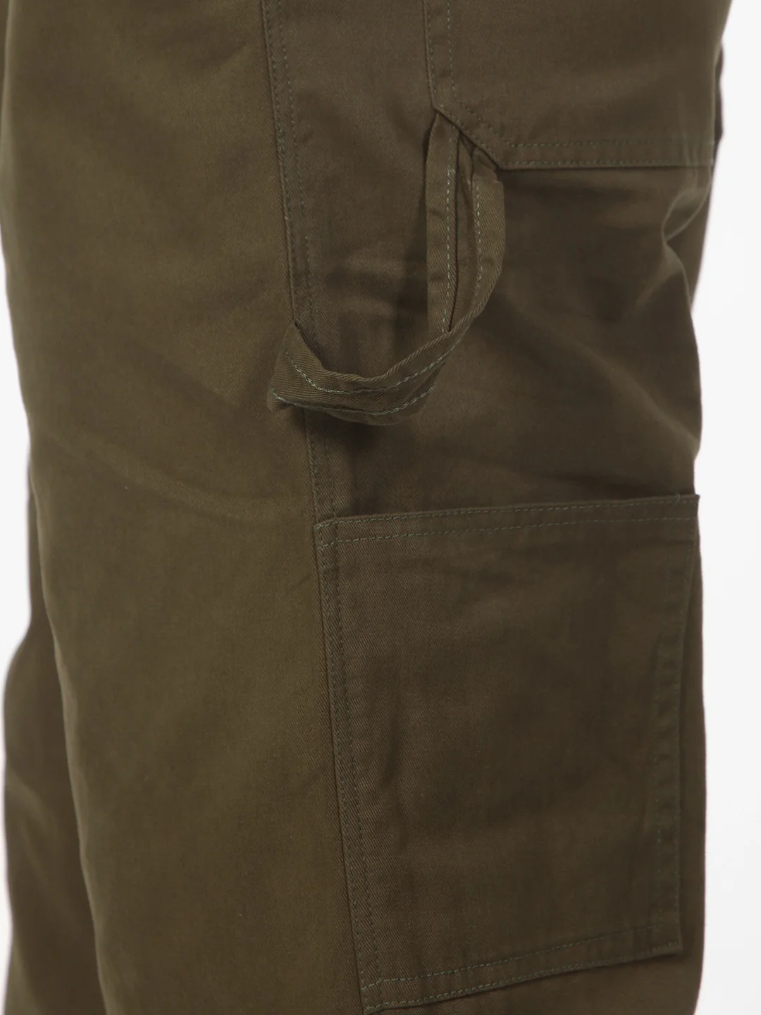 Men's Olive Loose Baggy Fit Solid Carpenter Trouser Pant with 5 Pockets Non-Stretchable - Image 5