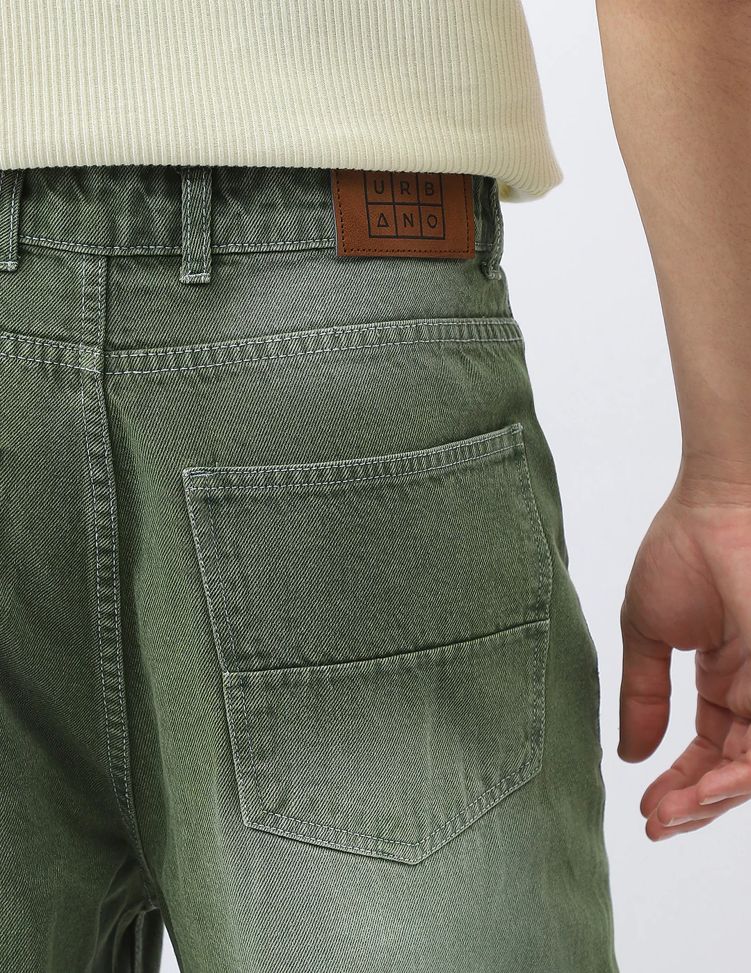 Men's Olive Loose Baggy Fit Washed Jeans Non-Stretchable - Image 6