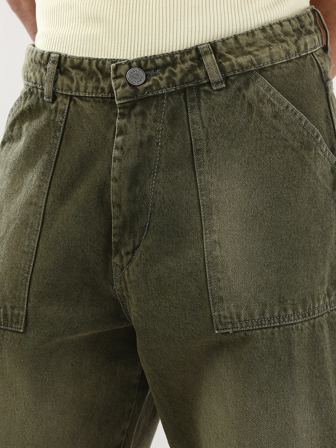 Men's Olive Loose Fit Cargo Carpenter Jeans With 6 Pockets Non-Stretchable - Image 5