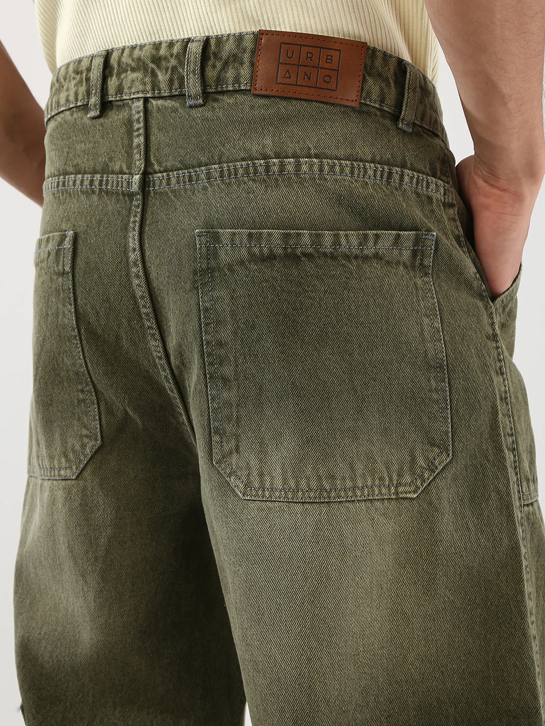 Men's Olive Loose Fit Cargo Carpenter Jeans With 6 Pockets Non-Stretchable - Image 6