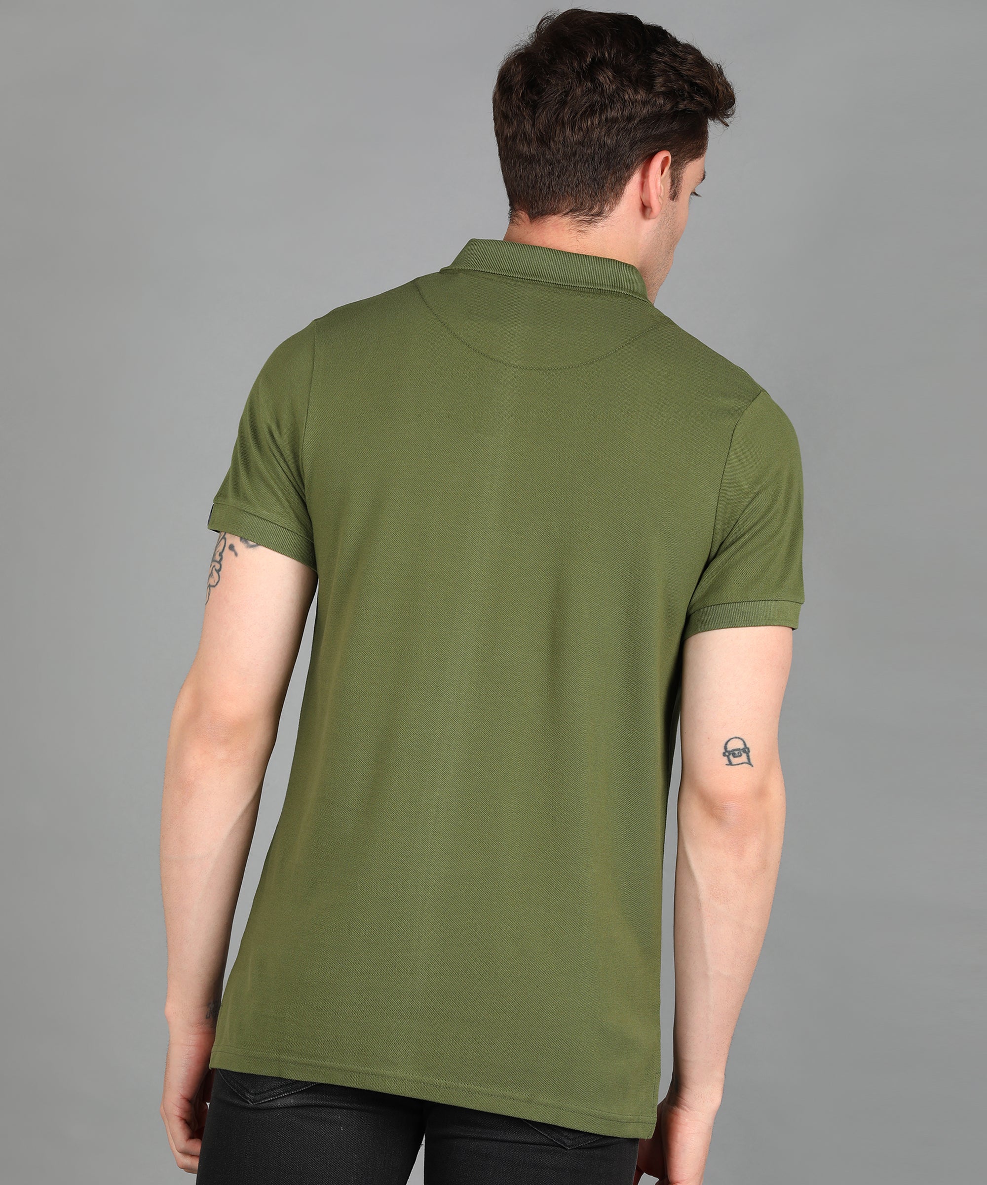 Men's Olive, Navy, White Colour-Block Slim Fit Half Sleeve Cotton Polo T-Shirt - Image 3