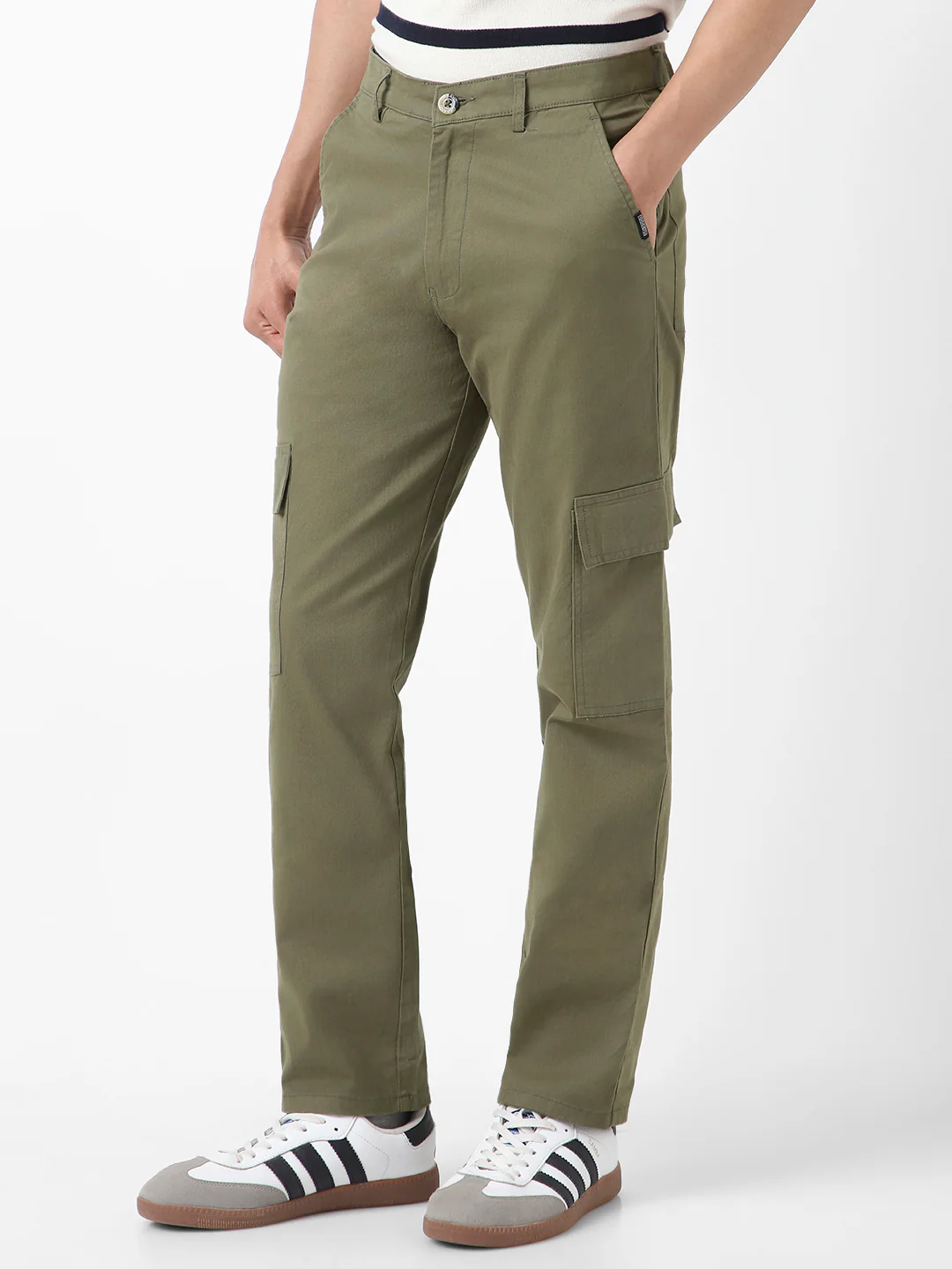 Urbano Fashion Men's Olive Regular Fit Solid Cargo Chino Pant with 6 Pockets Stretchable - Image 2