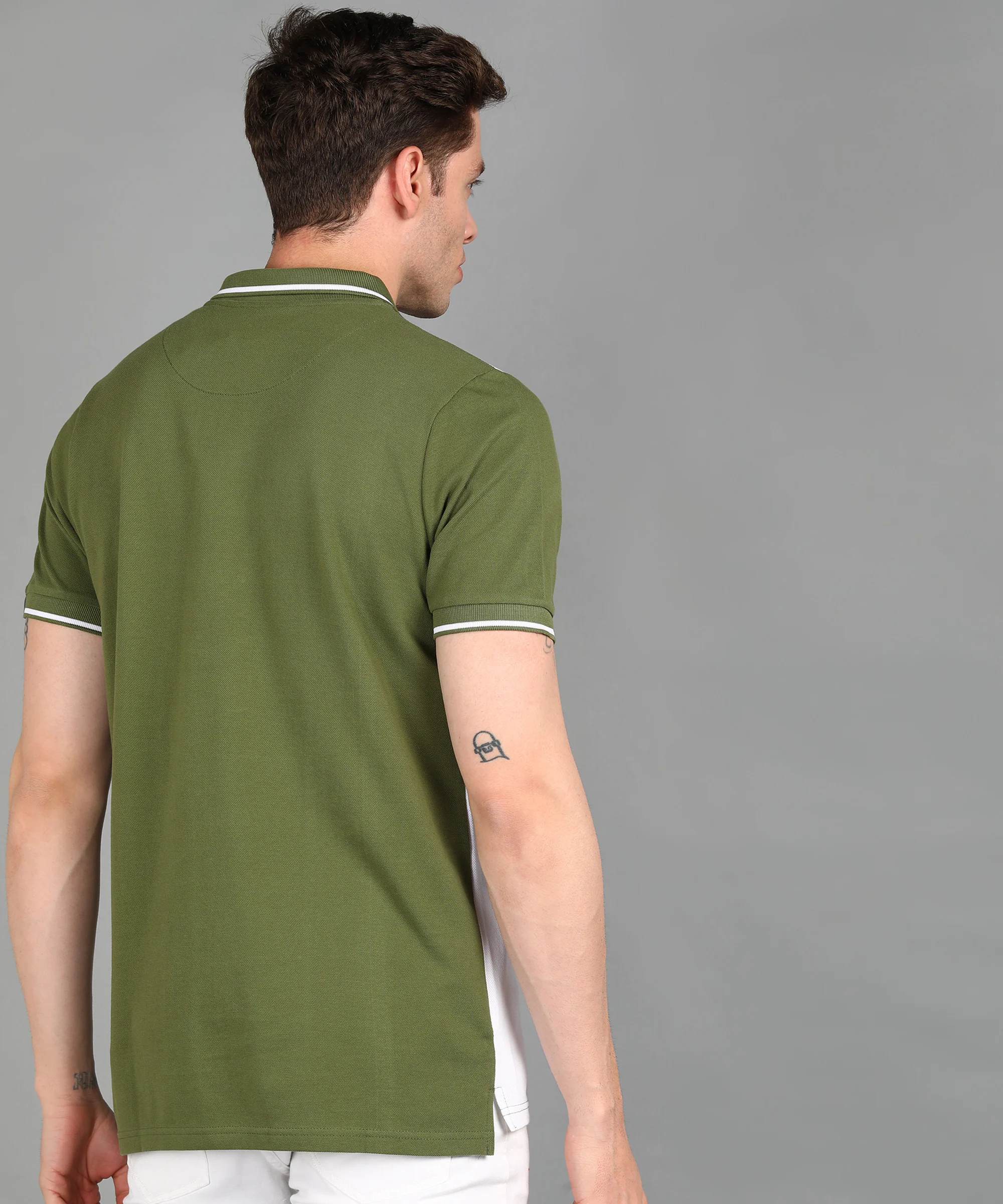 Men's Olive, White, Black Colour-Block Slim Fit Half Sleeve Cotton Polo T-Shirt - Image 3