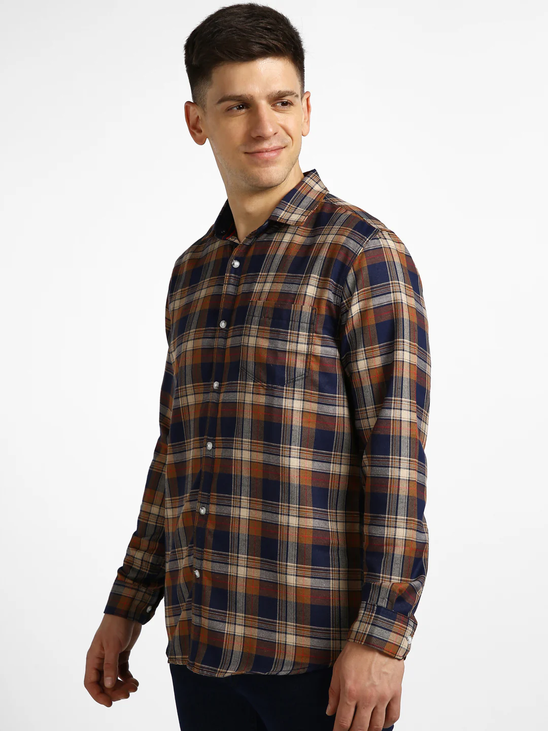 Men's Orange Cotton Full Sleeve Slim Fit Casual Checkered Shirt with Hooded Collar - Image 2