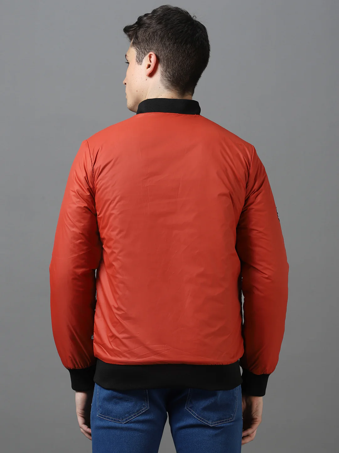 Men's Orange Full Sleeve Zippered Bomber Jacket - Image 3