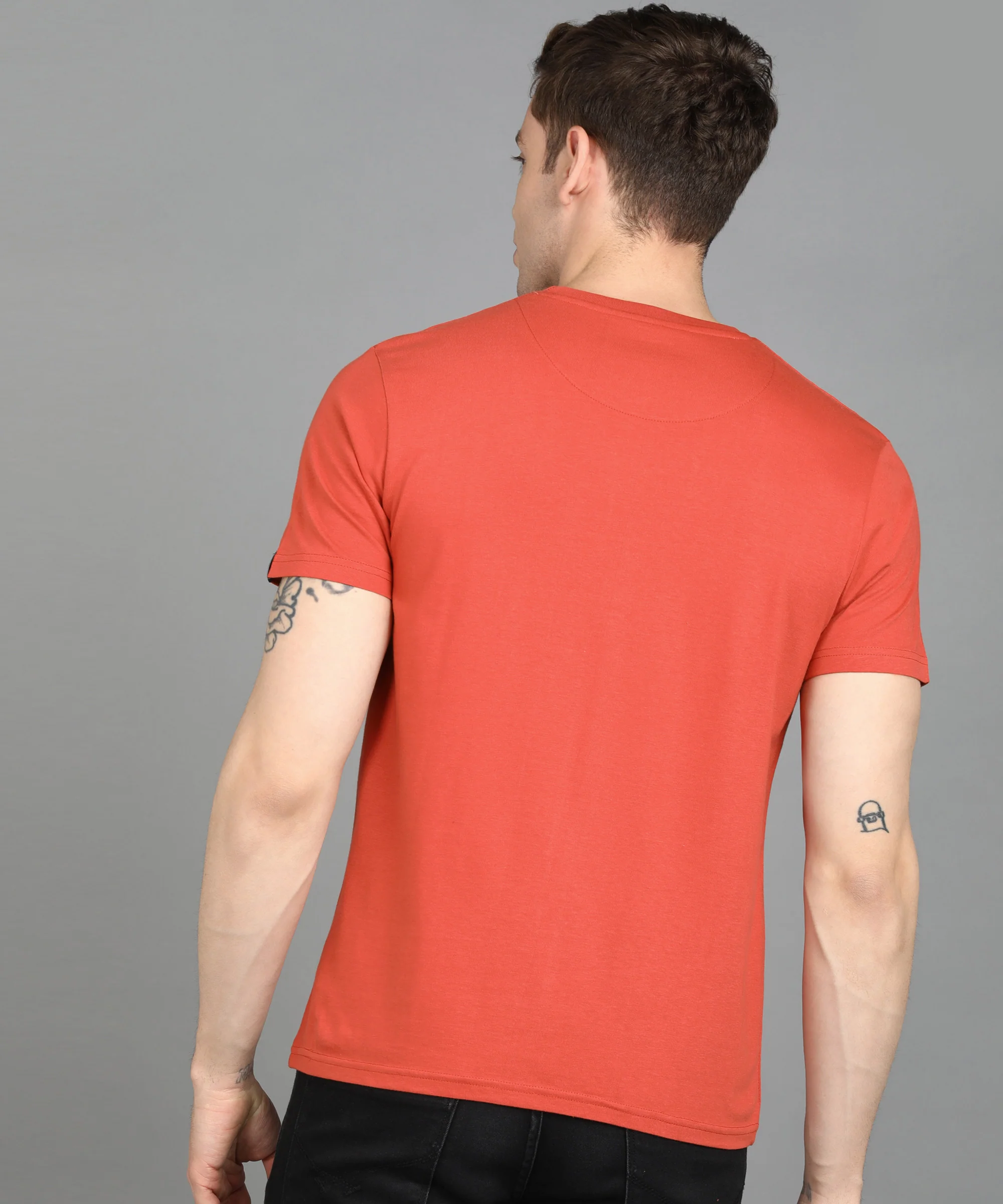 Urbano Fashion Men's Orange Graphic Printed Round Neck Half Sleeve Slim Fit Cotton T-Shirt - Image 3