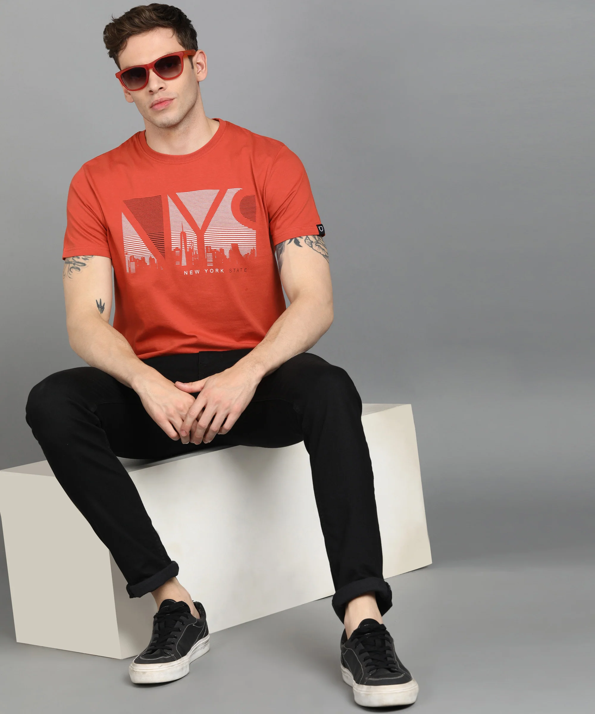 Urbano Fashion Men's Orange Graphic Printed Round Neck Half Sleeve Slim Fit Cotton T-Shirt - Image 4