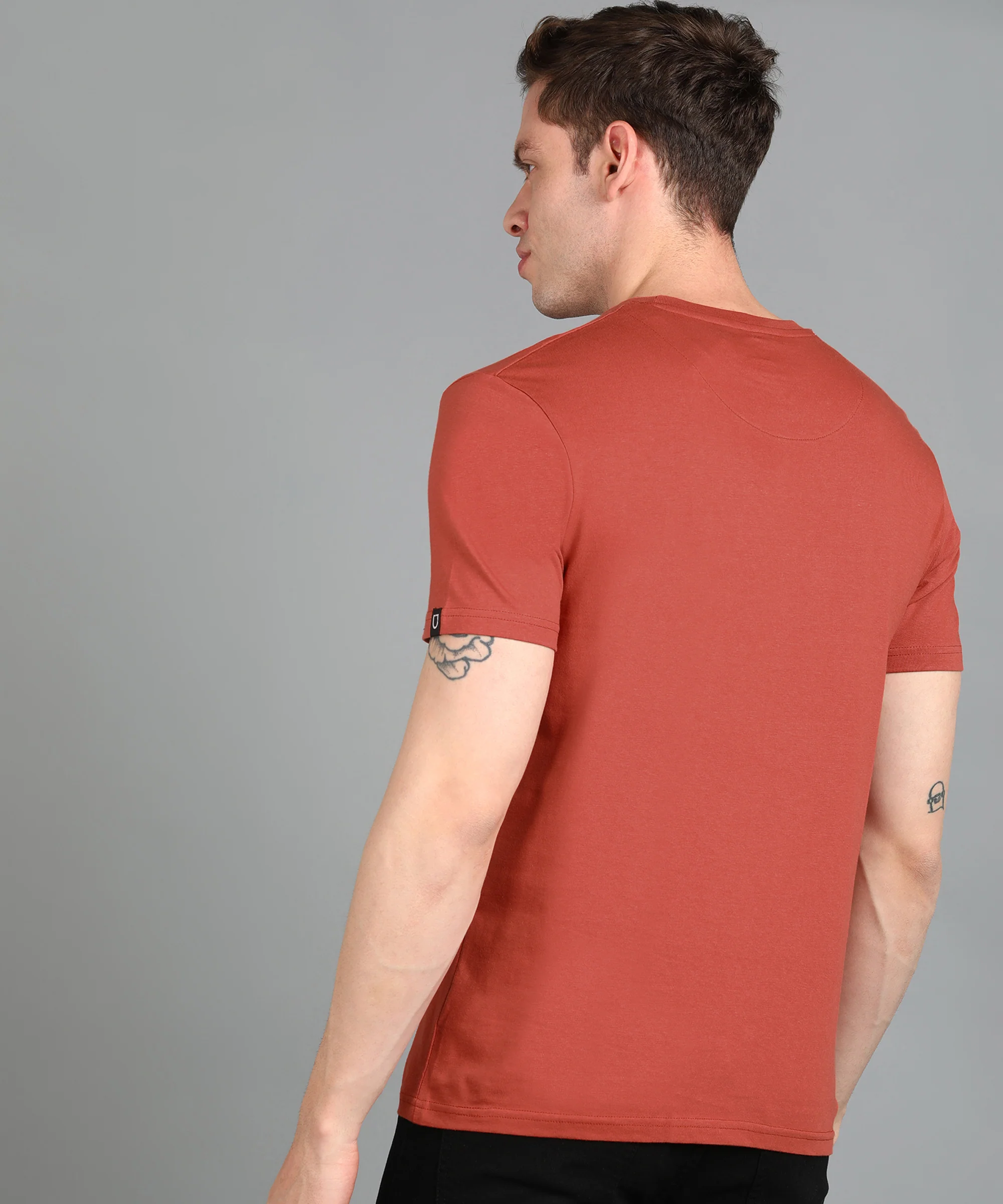 Urbano Fashion Men's Orange Graphic Printed Round Neck Half Sleeve Slim Fit Cotton T-Shirt - Image 3