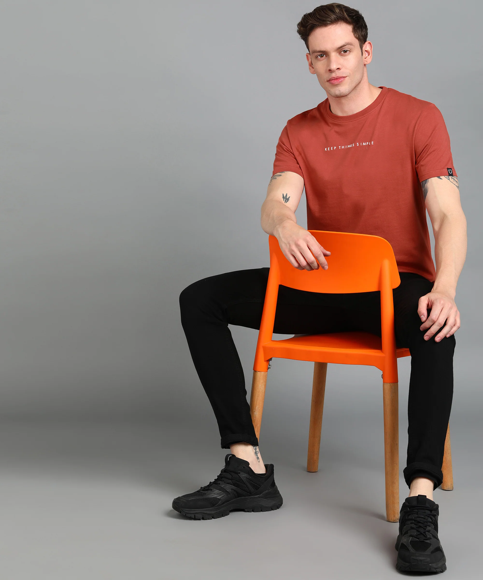 Urbano Fashion Men's Orange Graphic Printed Round Neck Half Sleeve Slim Fit Cotton T-Shirt - Image 4