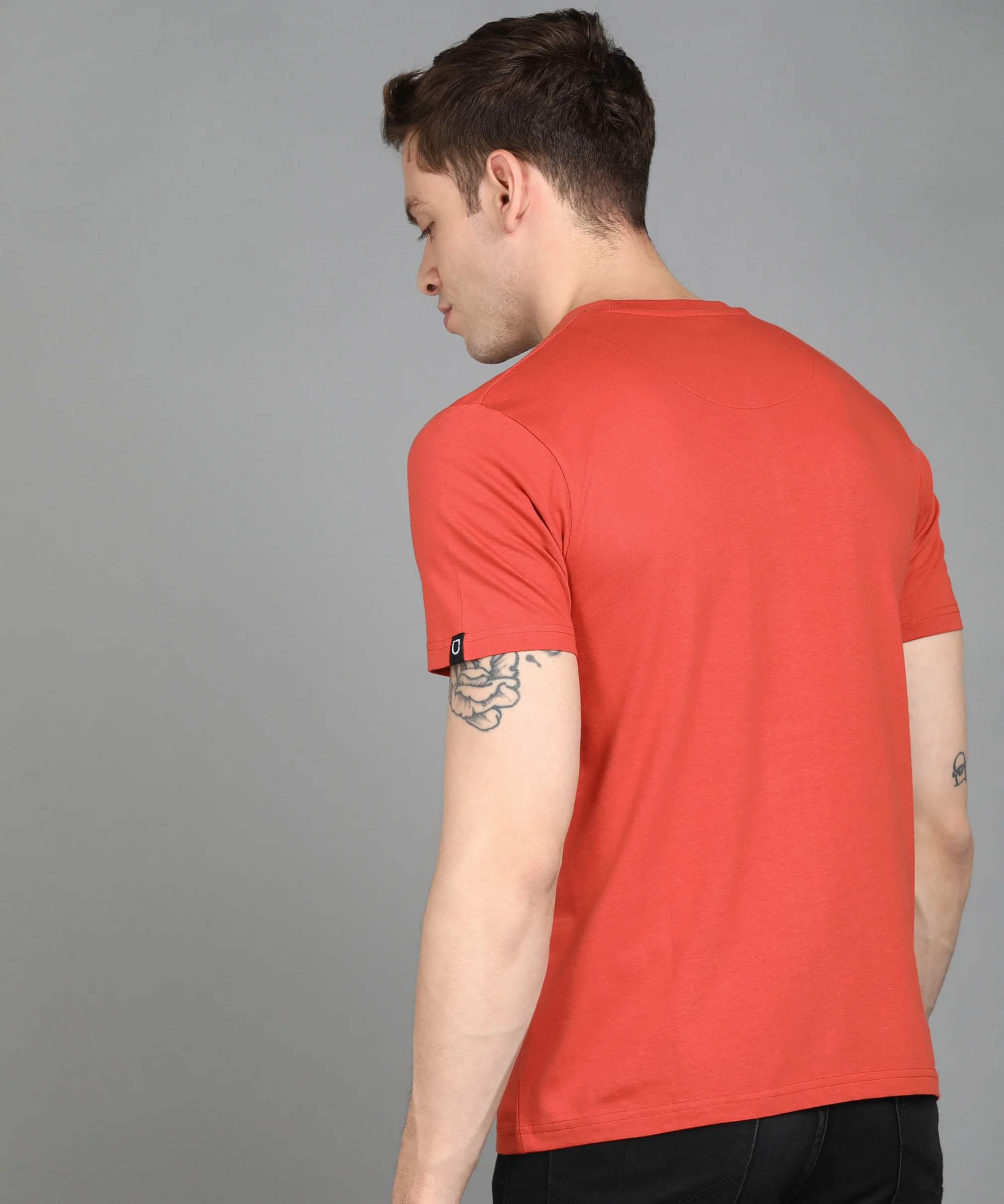 Urbano Fashion Men's Orange Graphic Printed Round Neck Half Sleeve Slim Fit Cotton T-Shirt - Image 3