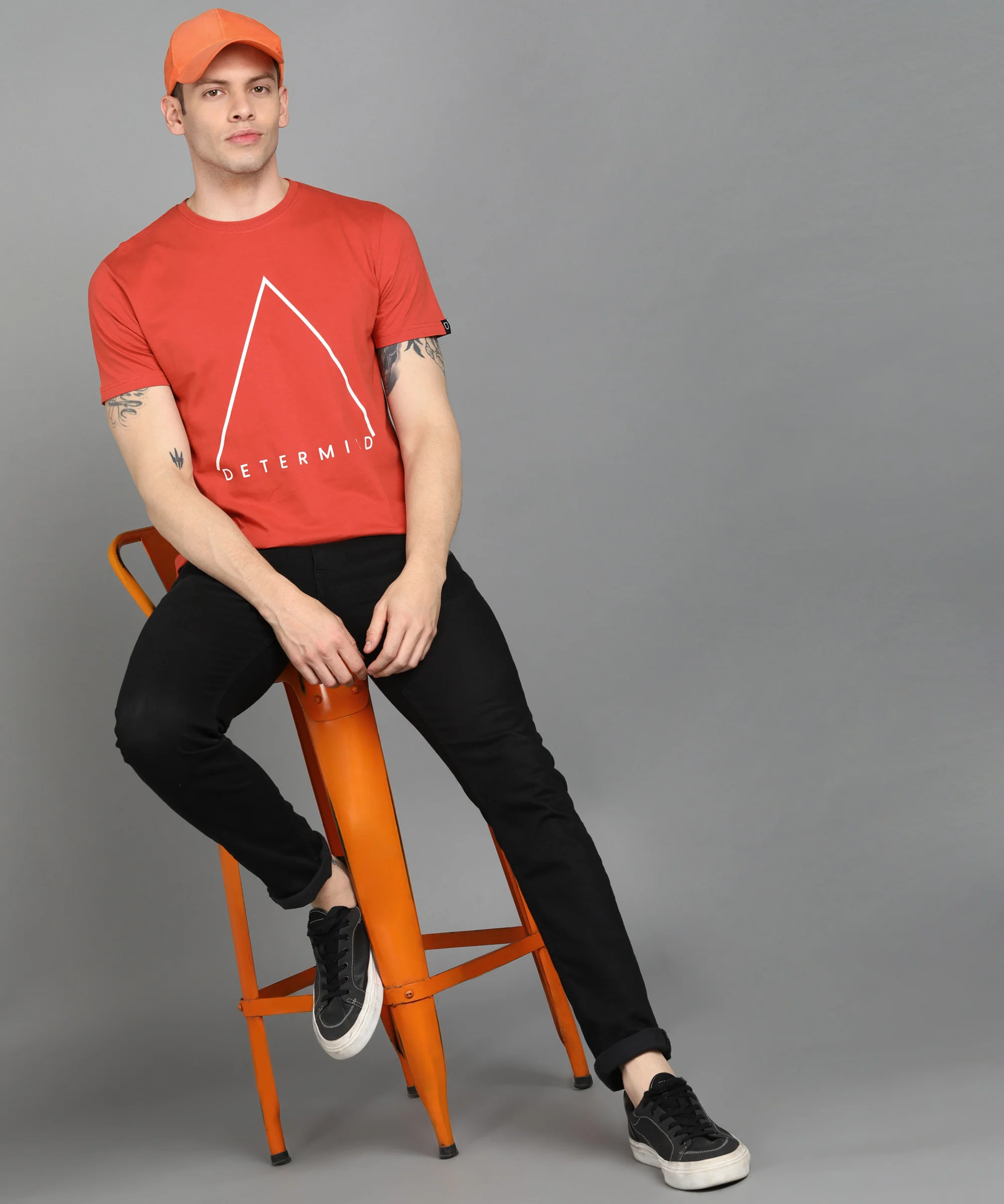 Urbano Fashion Men's Orange Graphic Printed Round Neck Half Sleeve Slim Fit Cotton T-Shirt - Image 4