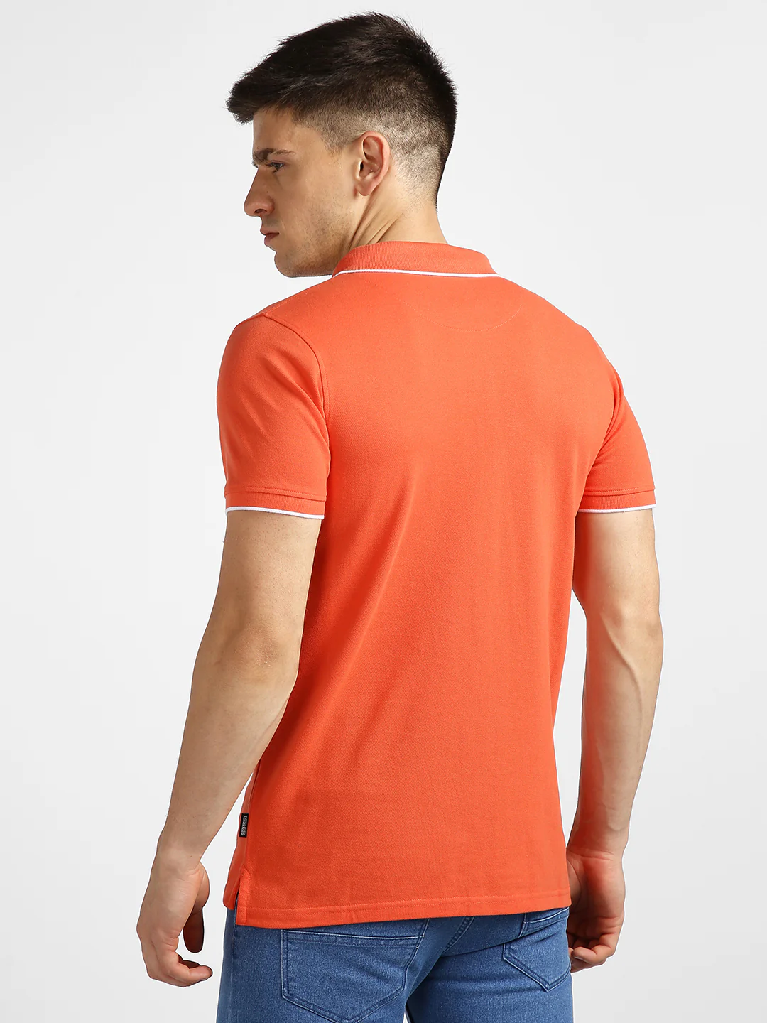 Men's Orange Solid Slim Fit Half Sleeve Cotton Polo T-Shirt - Image 3