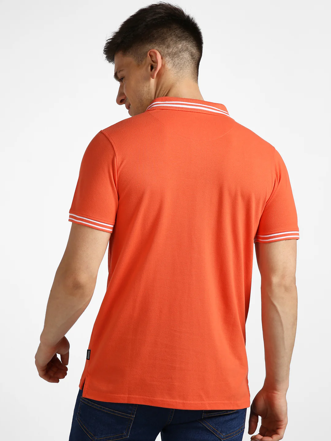 Men's Orange Solid Slim Fit Half Sleeve Cotton Polo T-Shirt - Image 3