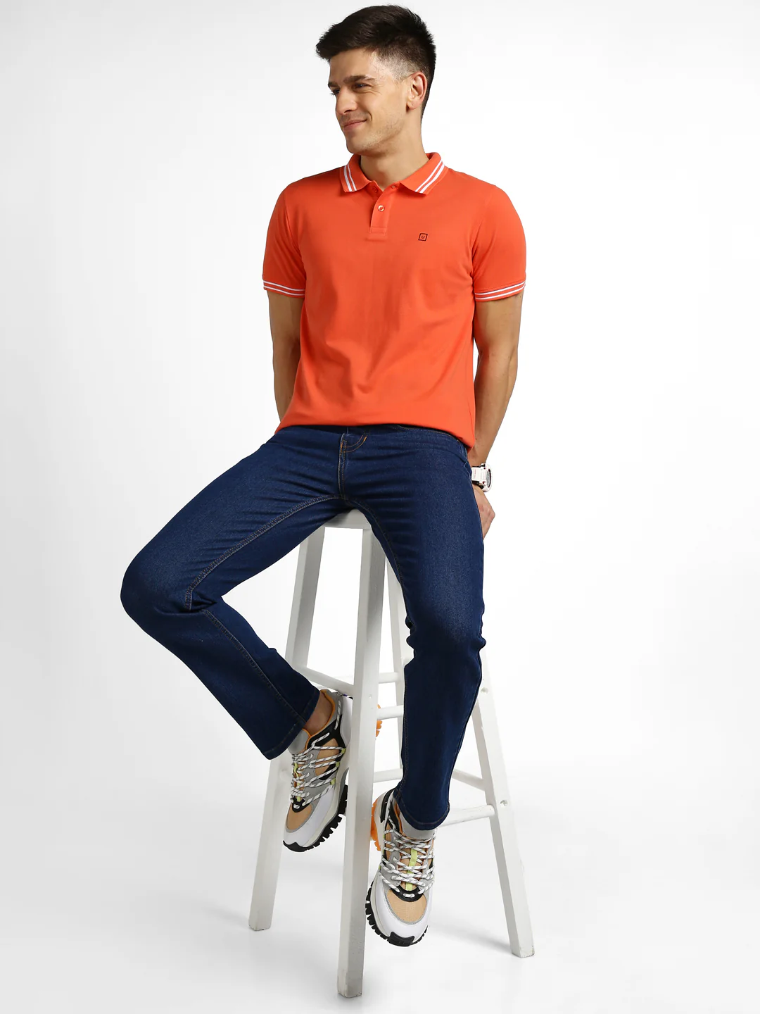 Men's Orange Solid Slim Fit Half Sleeve Cotton Polo T-Shirt - Image 4