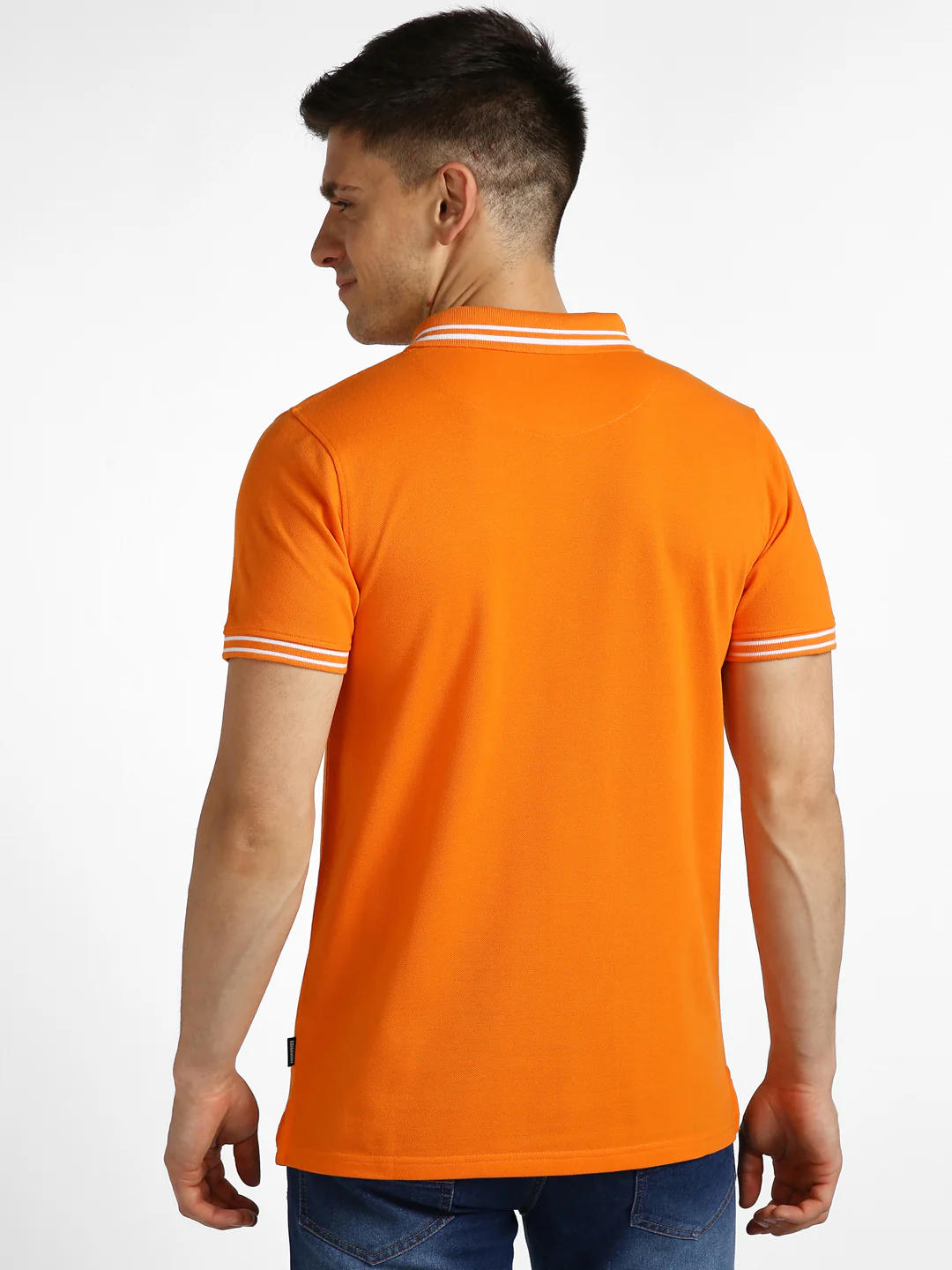 Men's Orange Solid Slim Fit Half Sleeve Cotton Polo T-Shirt - Image 3