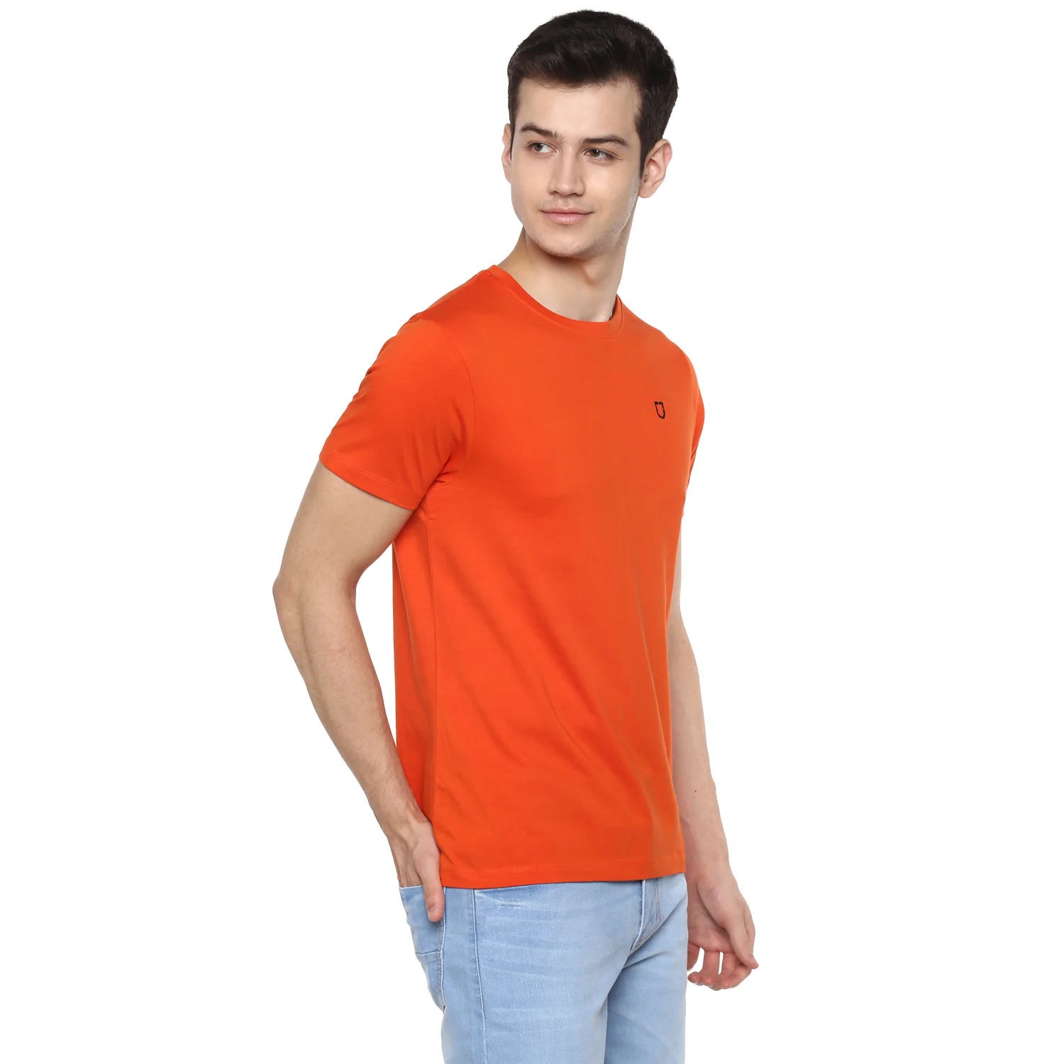Men's Orange Solid Slim Fit Round Neck Cotton T-Shirt - Image 2