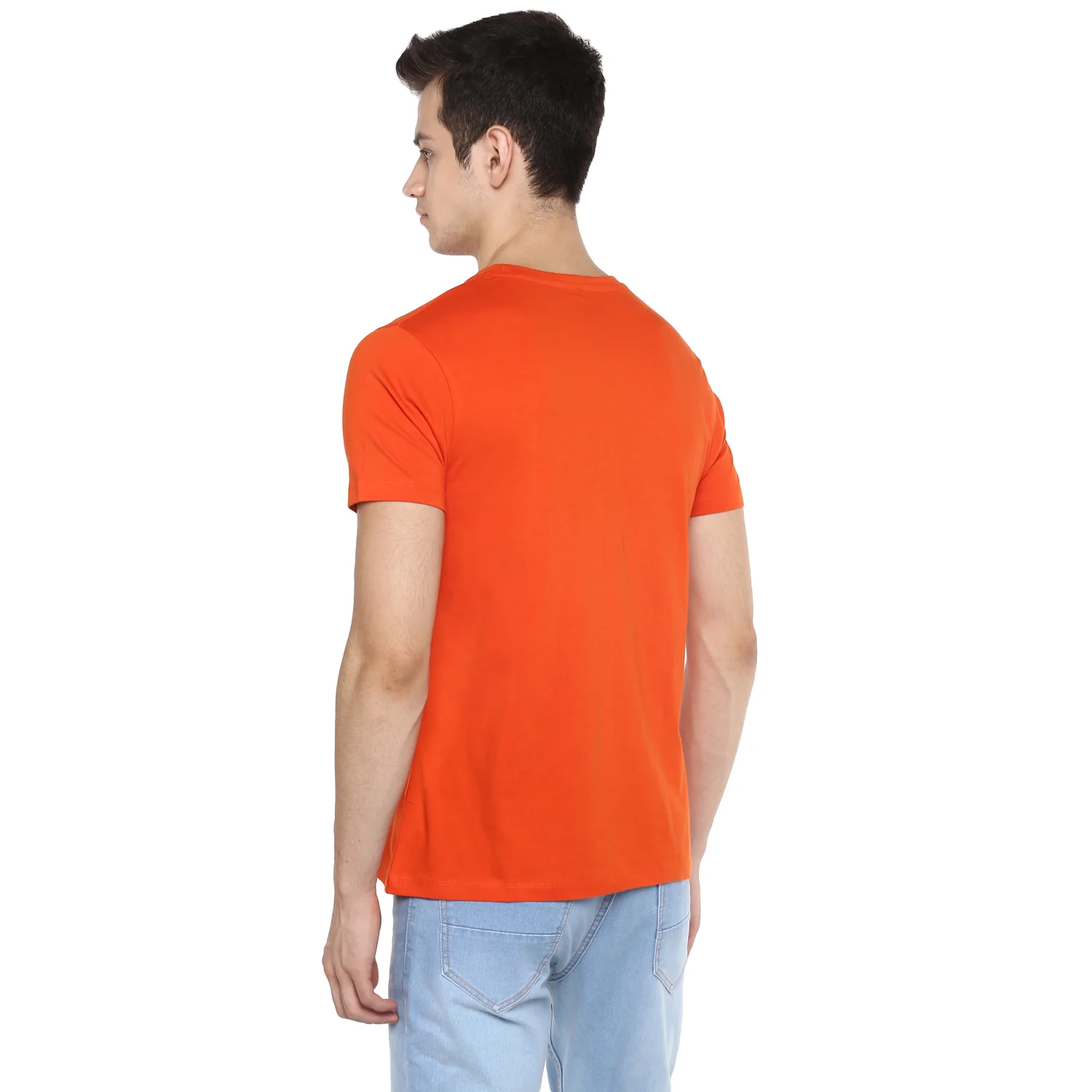 Men's Orange Solid Slim Fit Round Neck Cotton T-Shirt - Image 3