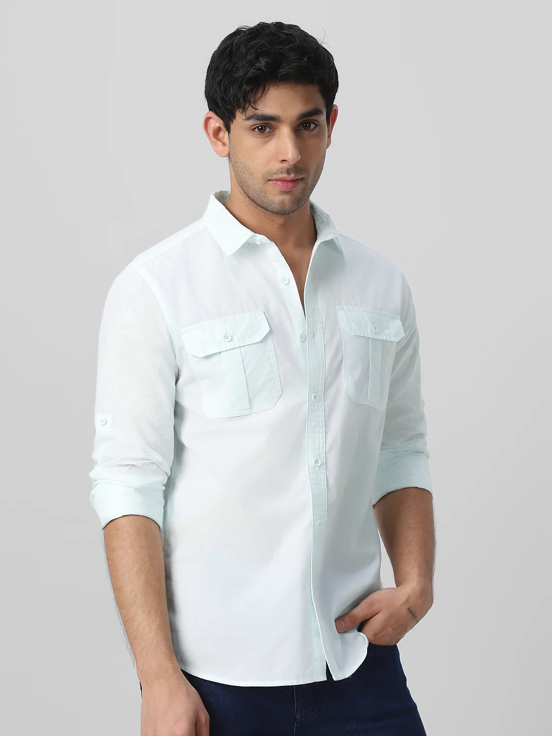 Men's Pastel Blue Cotton Full Sleeve Regular Fit Casual Solid Shirt - Image 3