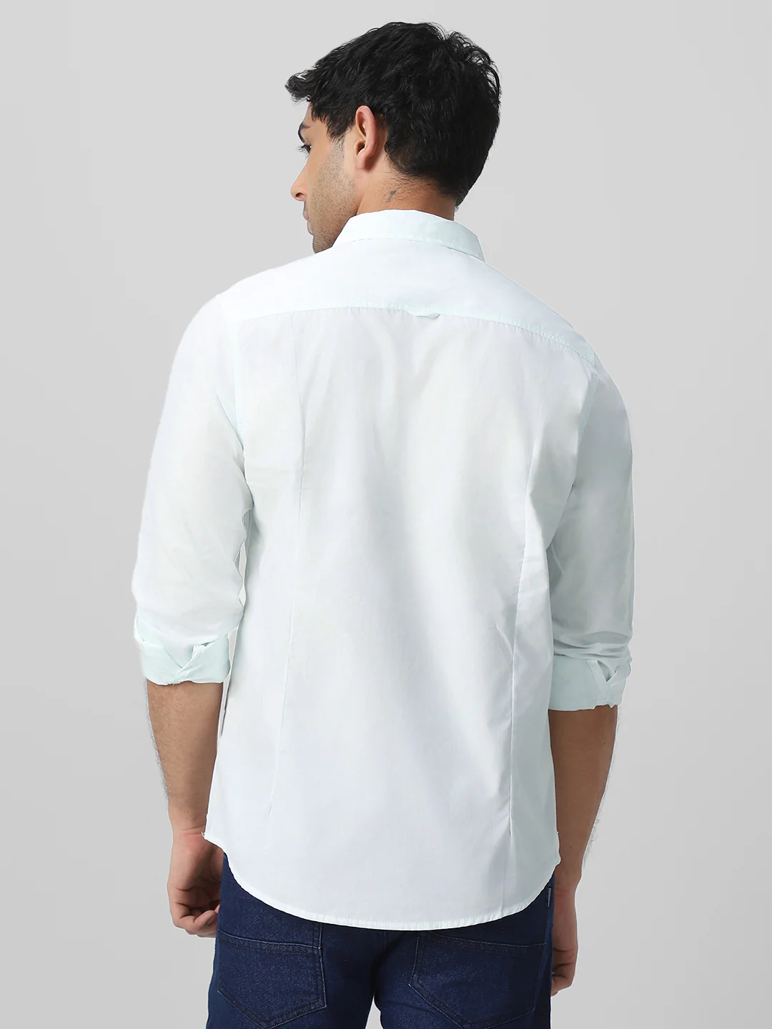 Men's Pastel Blue Cotton Full Sleeve Regular Fit Casual Solid Shirt - Image 4