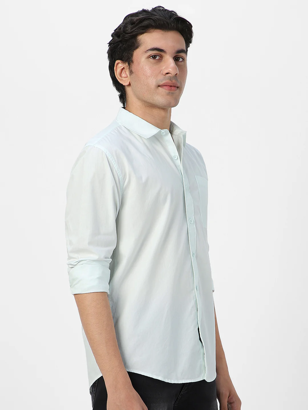 Men's Pastel Blue Cotton Full Sleeve Regular Fit Casual Solid Shirt - Image 3