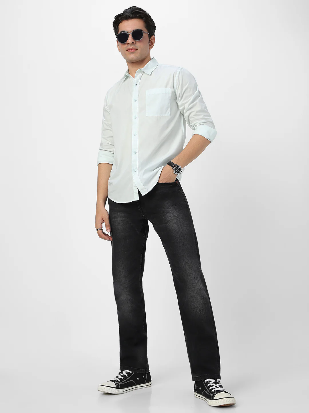 Men's Pastel Blue Cotton Full Sleeve Regular Fit Casual Solid Shirt - Image 5