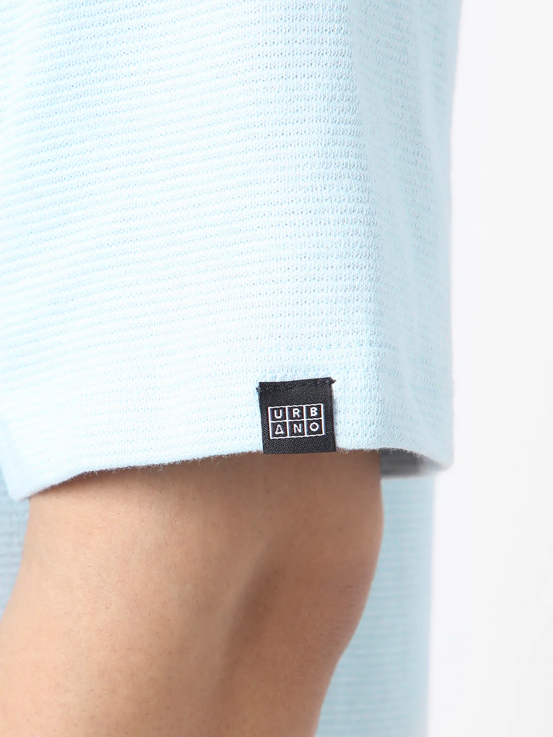 Men's Pastel Blue Textured Round Neck Oversized Half Sleeve Cotton T-Shirt - Image 7