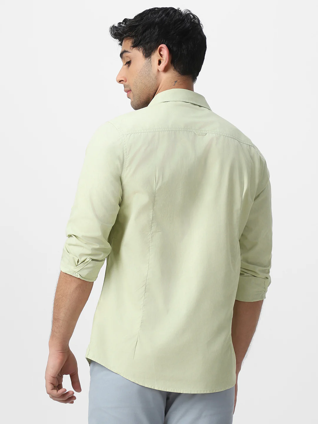 Men's Pastel Green Cotton Full Sleeve Regular Fit Casual Solid Shirt - Image 3