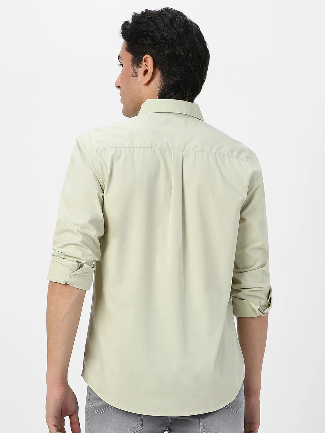 Men's Pastel Green Cotton Full Sleeve Regular Fit Casual Solid Shirt - Image 4