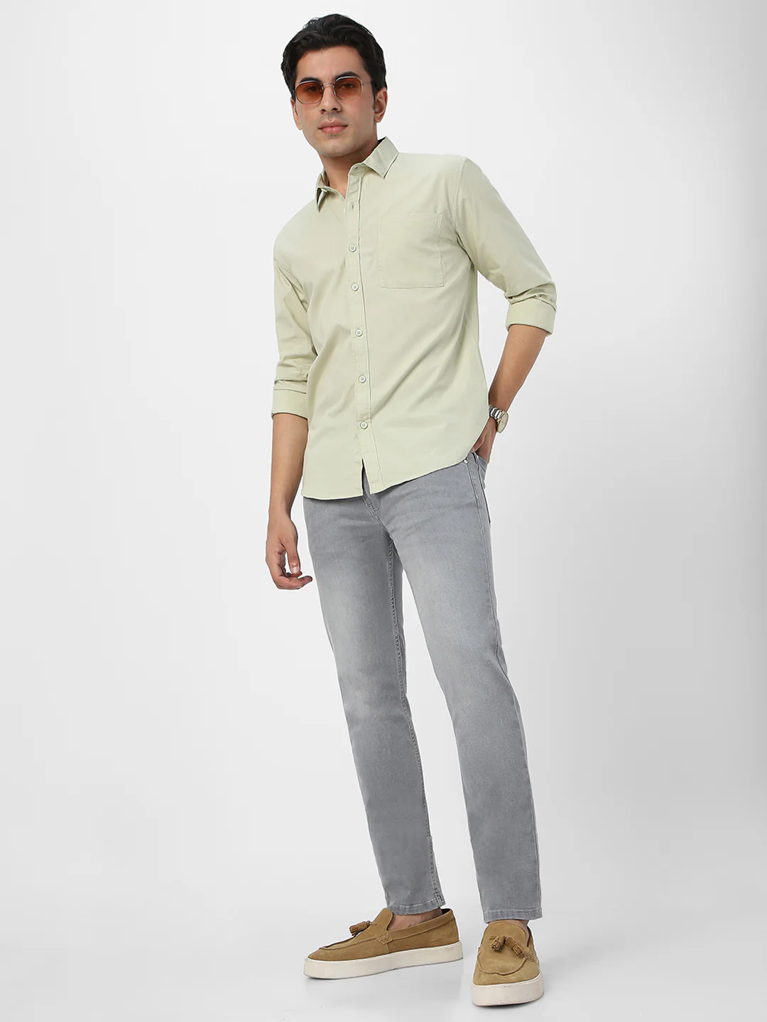 Men's Pastel Green Cotton Full Sleeve Regular Fit Casual Solid Shirt - Image 5