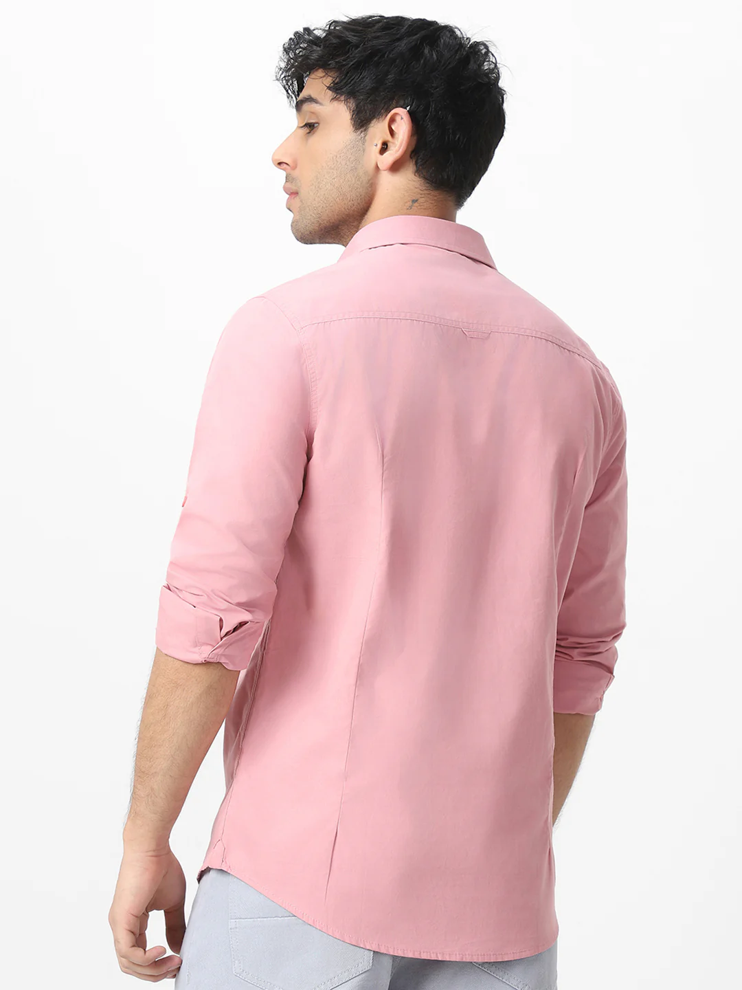 Men's Pink Cotton Full Sleeve Regular Fit Casual Solid Shirt - Image 3