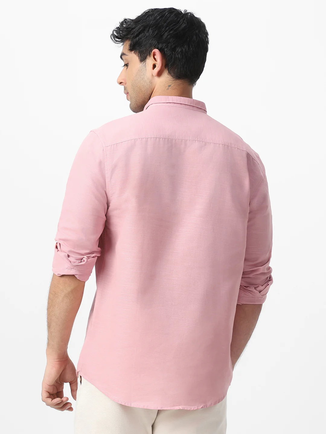 Men's Pink Cotton Full Sleeve Regular Fit Casual Solid Shirt with Band Collar - Image 3