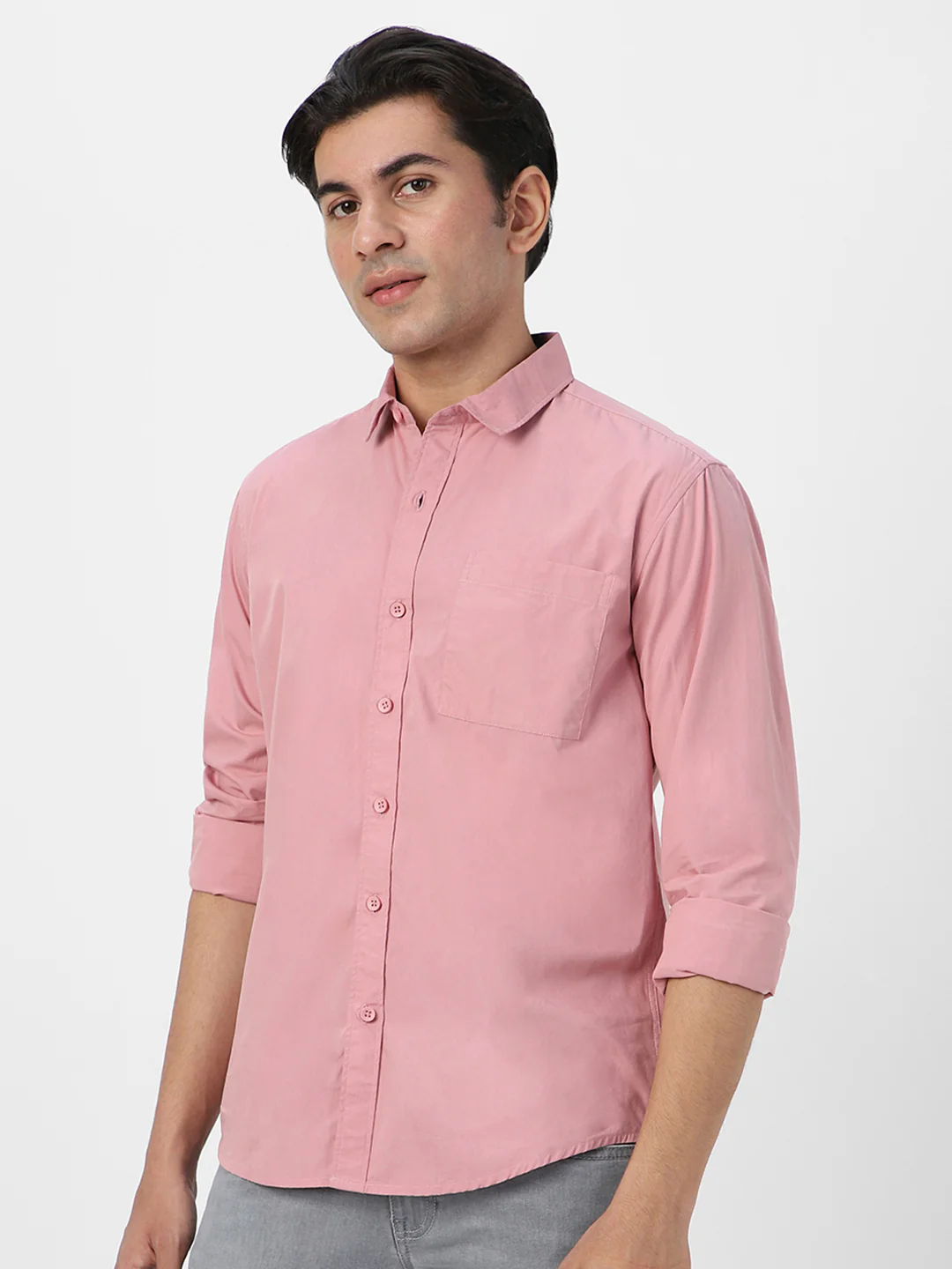 Men's Pink Cotton Full Sleeve Regular Fit Casual Solid Shirt - Image 3