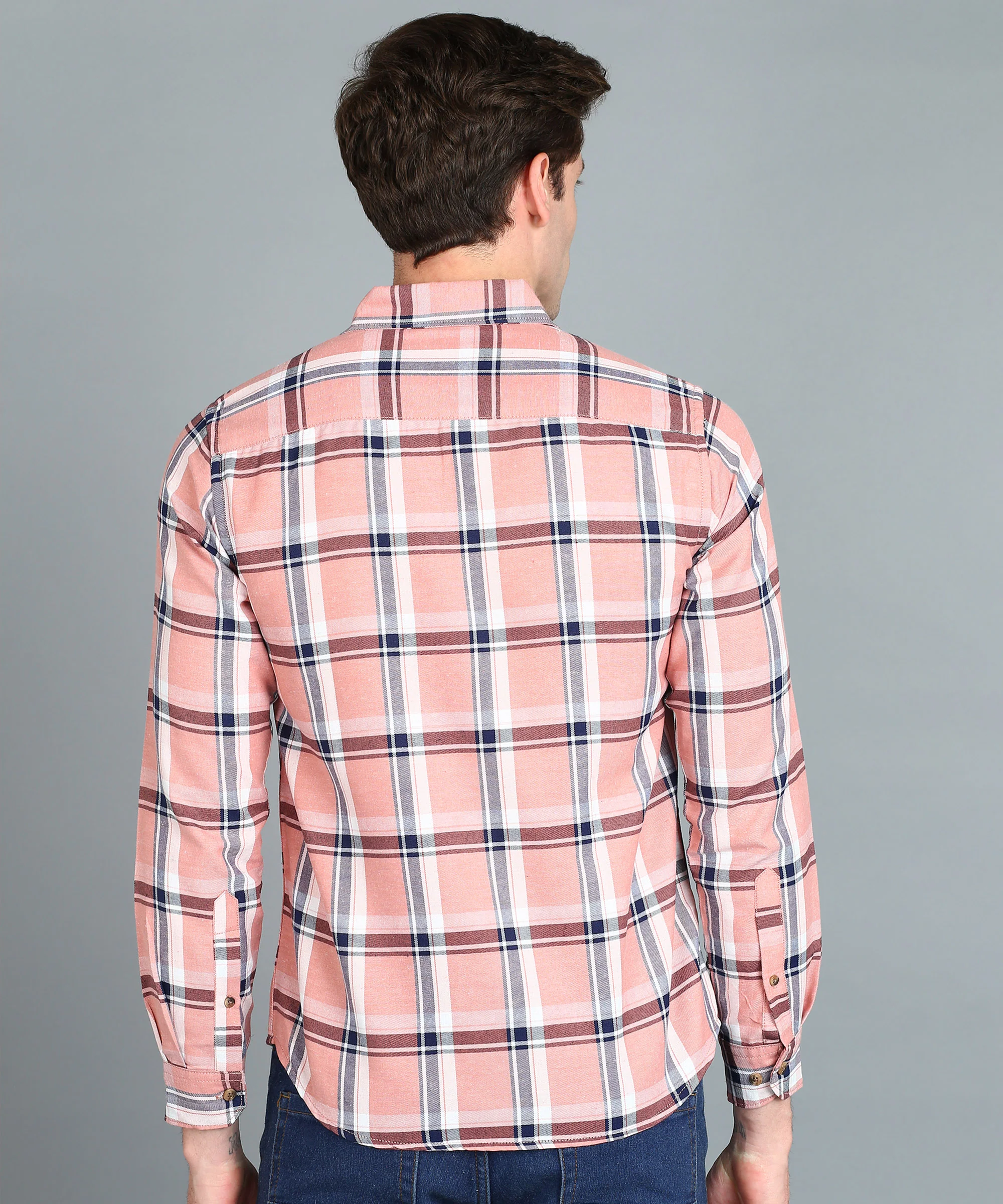 Men's Pink Cotton Full Sleeve Slim Fit Casual Checkered Shirt - Image 3