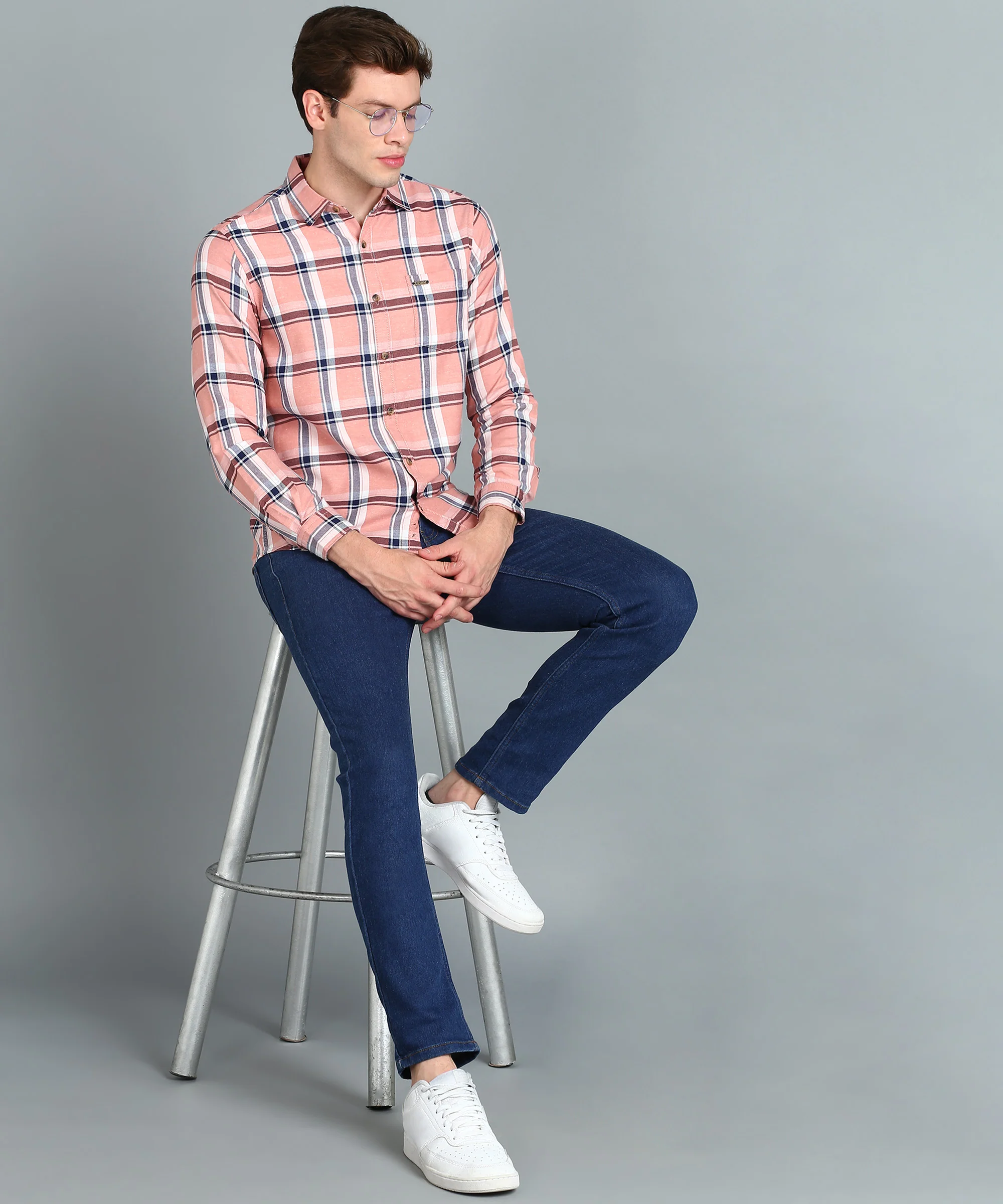 Men's Pink Cotton Full Sleeve Slim Fit Casual Checkered Shirt - Image 4