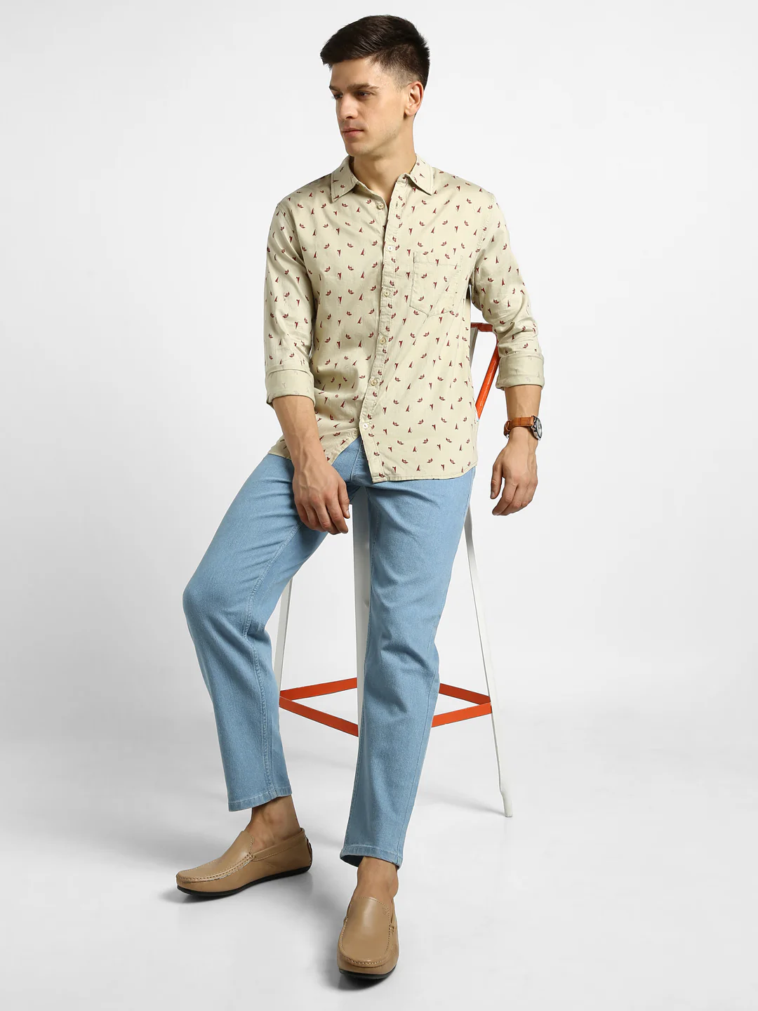 Men's Pink Cotton Full Sleeve Slim Fit Casual Printed Shirt - Image 4