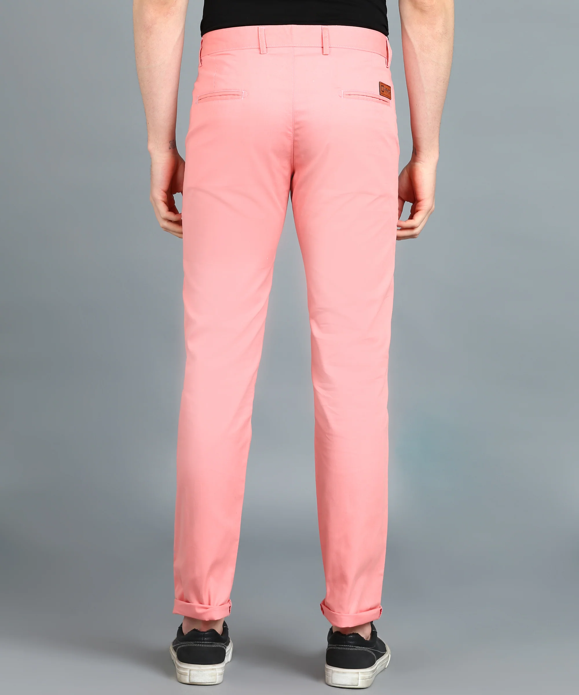 Men's Pink Cotton Slim Fit Casual Chinos Trousers - Image 4