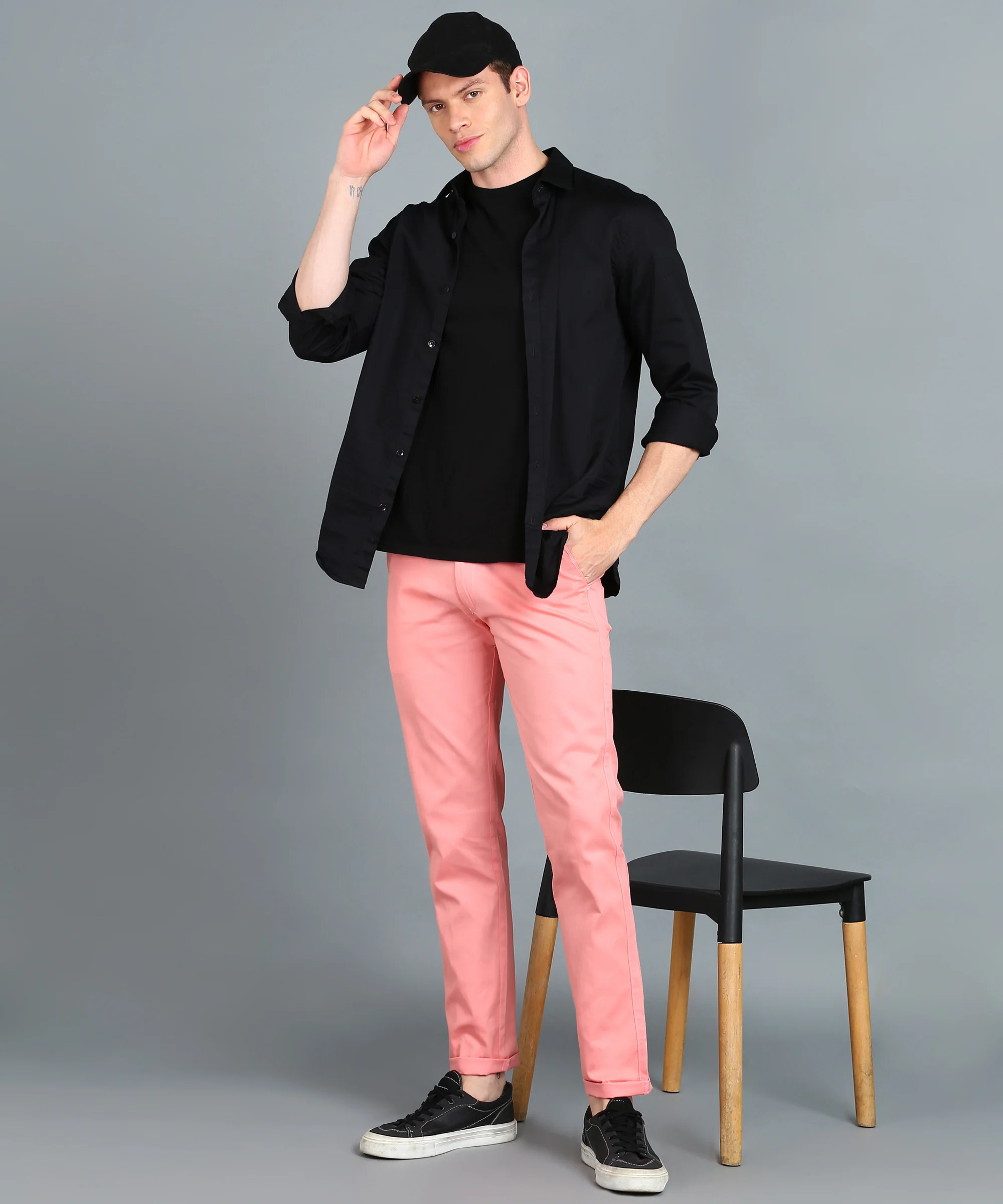 Men's Pink Cotton Slim Fit Casual Chinos Trousers - Image 5