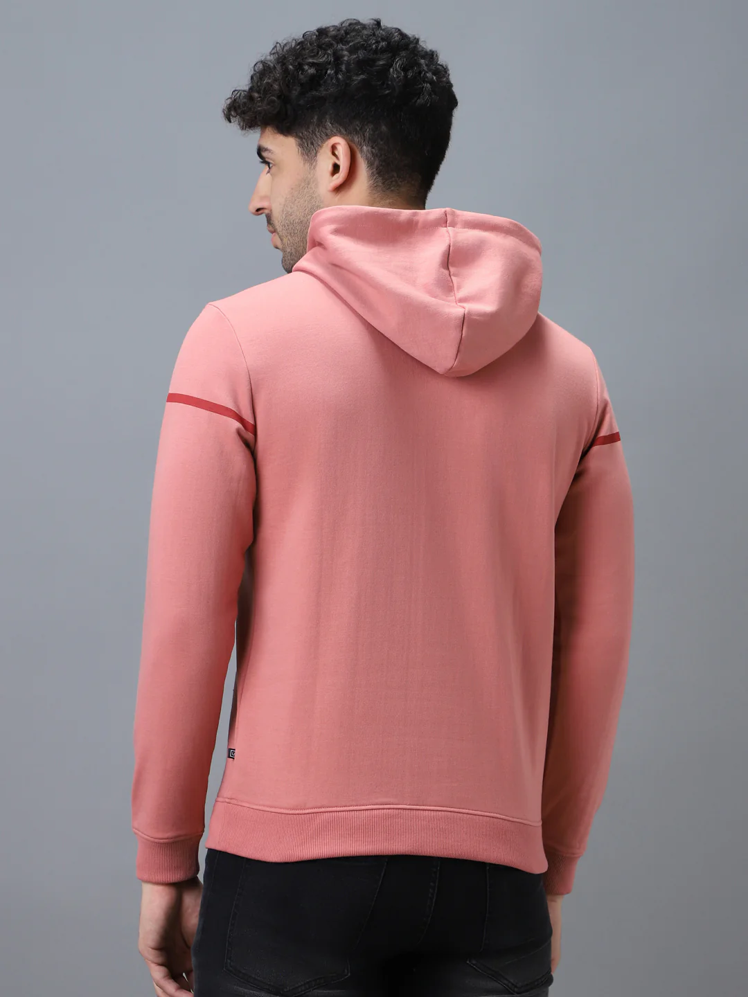 Men's Pink Cotton Solid Hooded Neck Sweatshirt - Image 3