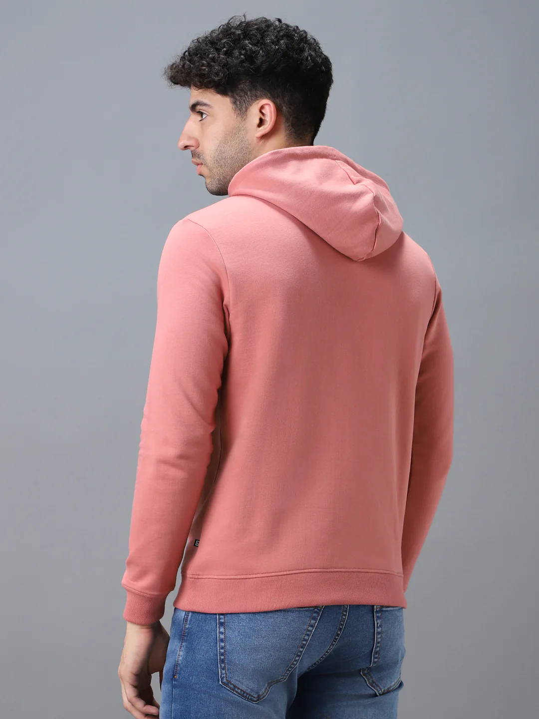 Men's Pink Cotton Solid Hooded Neck Sweatshirt - Image 3