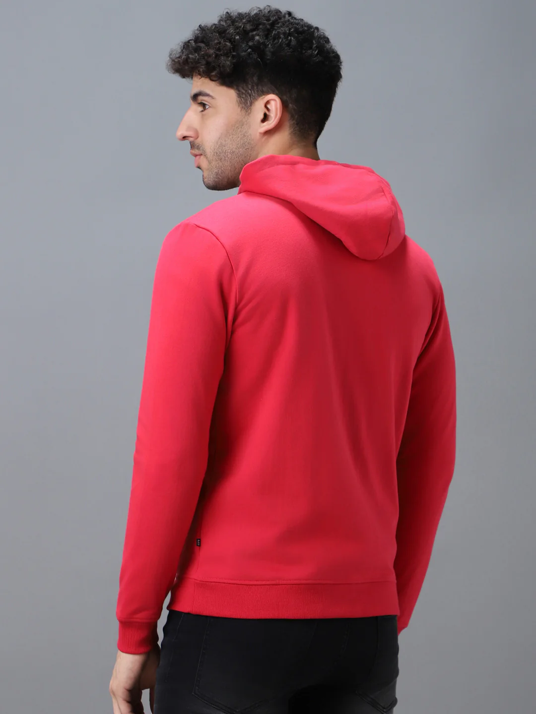 Men's Pink Cotton Solid Zippered Hooded Neck Sweatshirt - Image 3