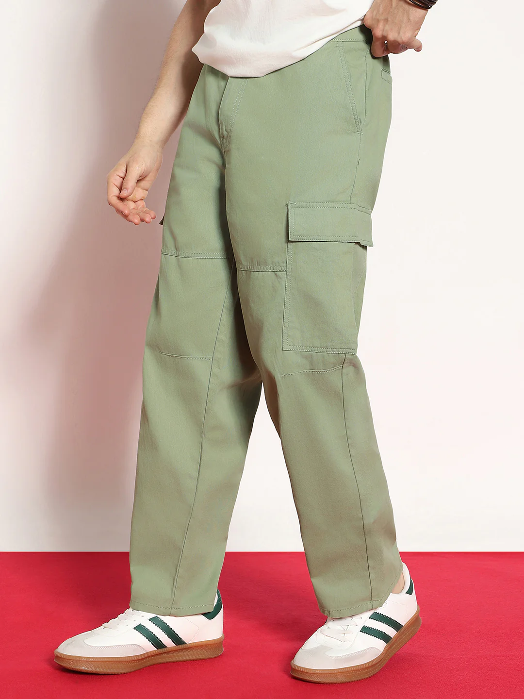 Men's Pista Loose Baggy Fit Solid Cargo Chino Pant with 6 Pockets Non-Stretchable - Image 2